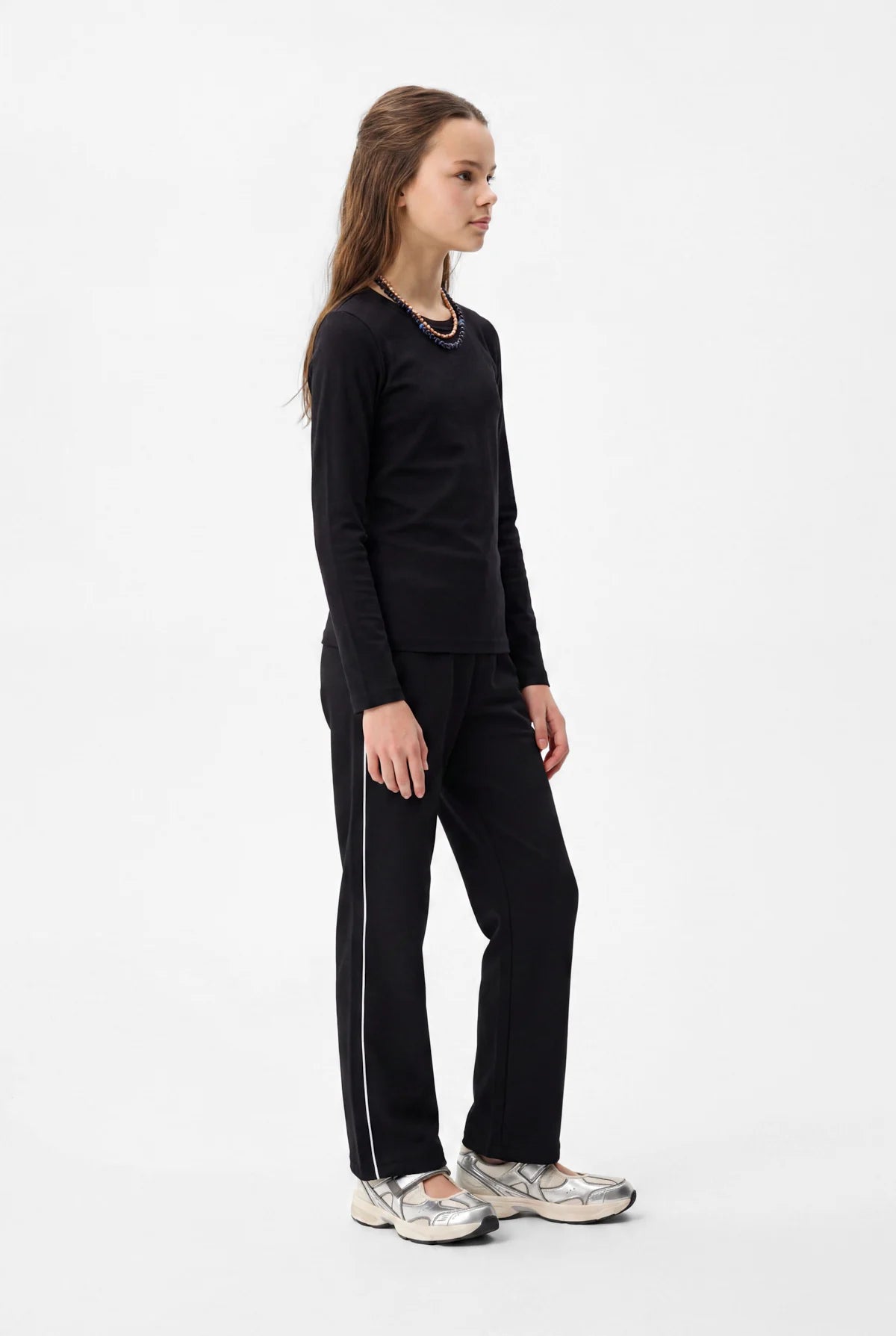 Girls' White Striped Wide Leg Trousers