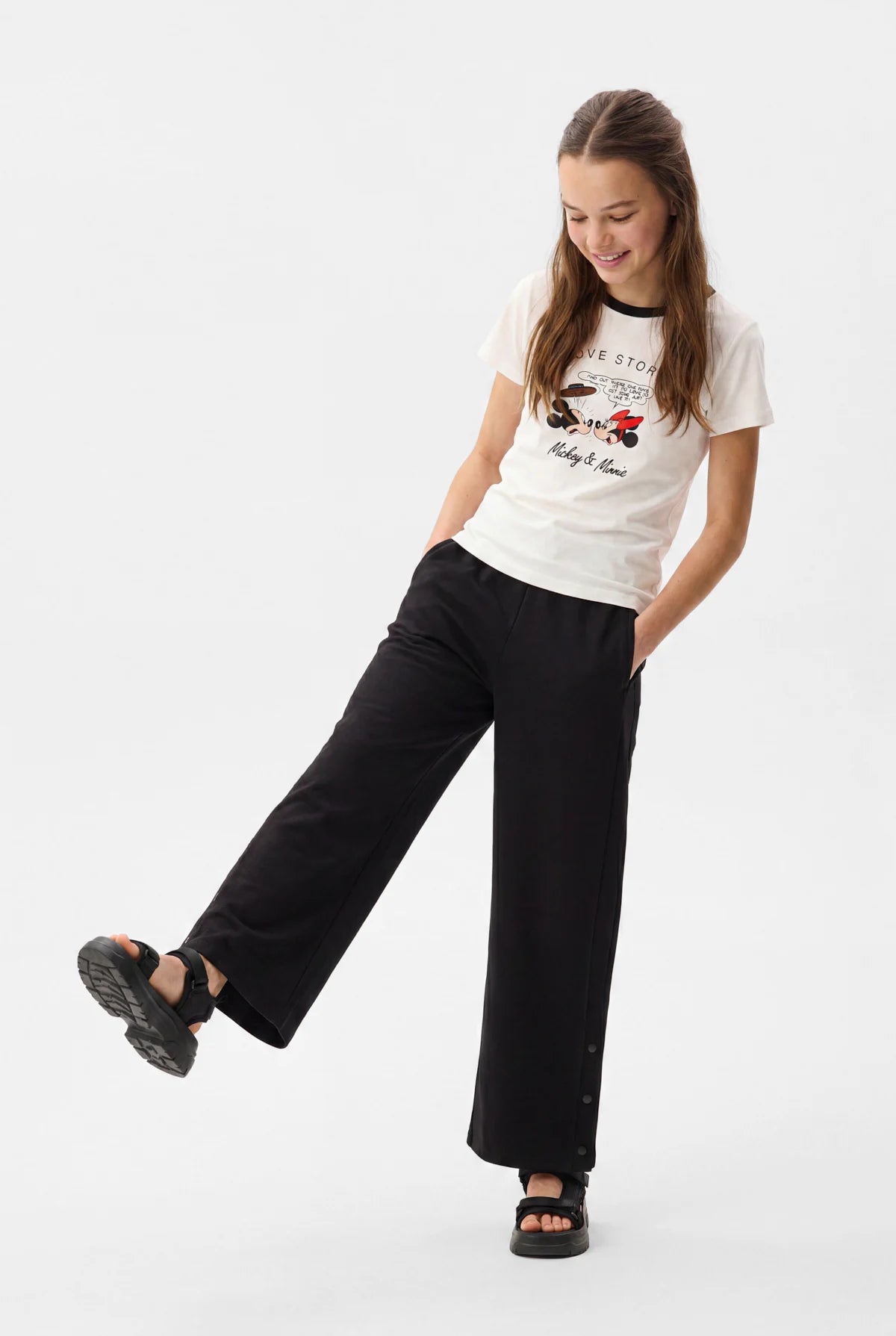 Girls' Wide-Leg Pants with Snap Fasteners