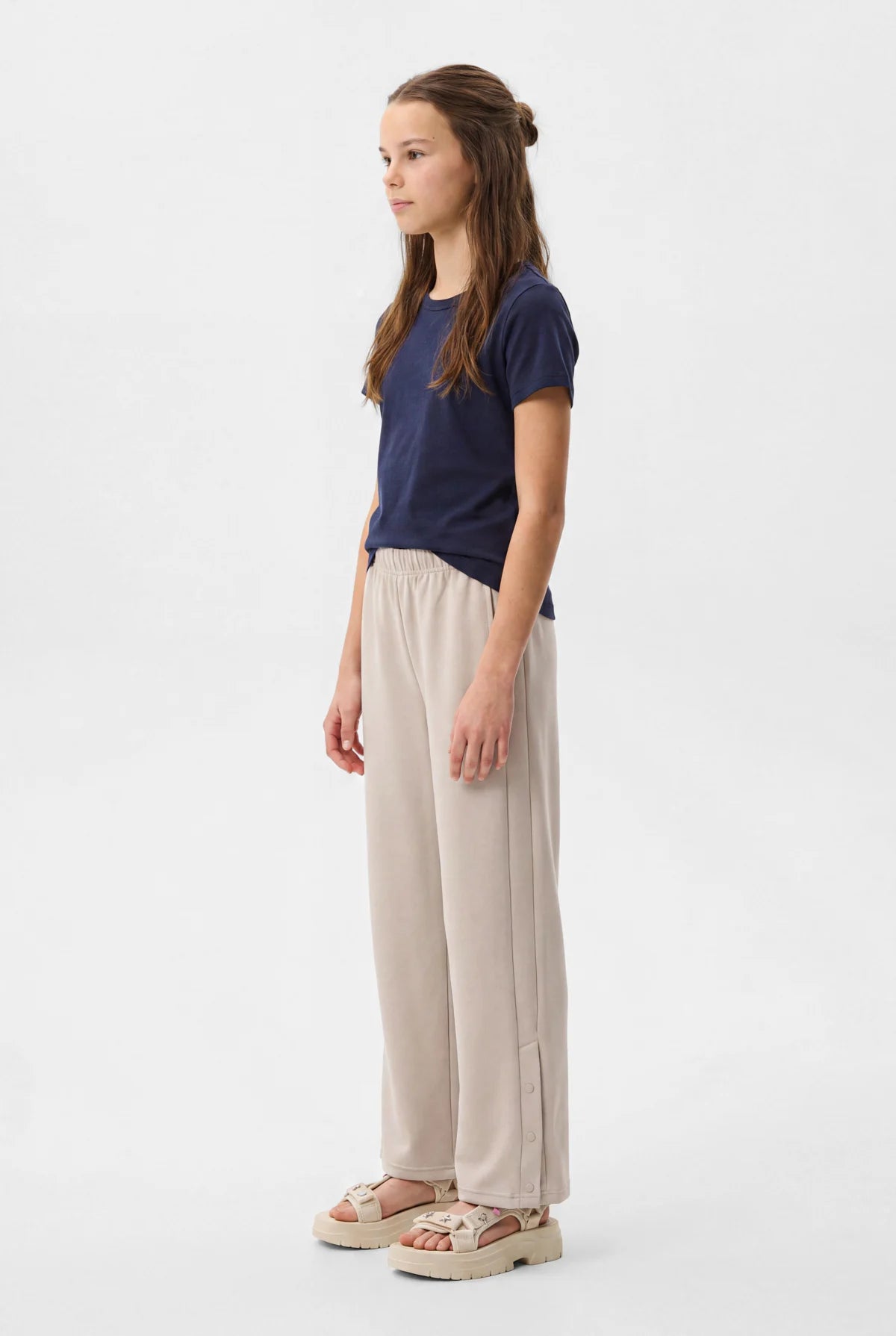 Girls' Wide-Leg Pants with Snap Fasteners
