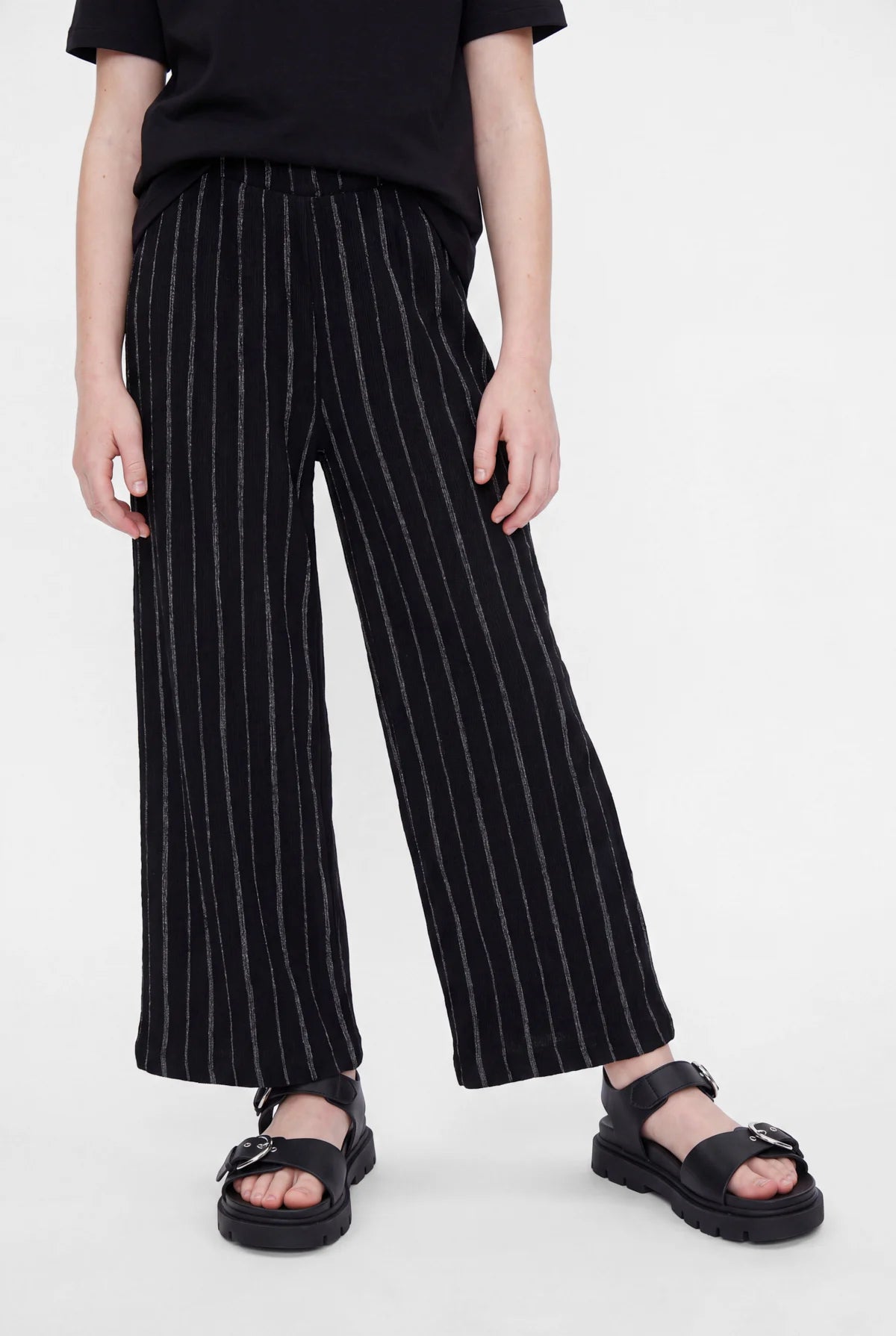 Girls' Striped Wide Leg Trousers with Elastic Waistband