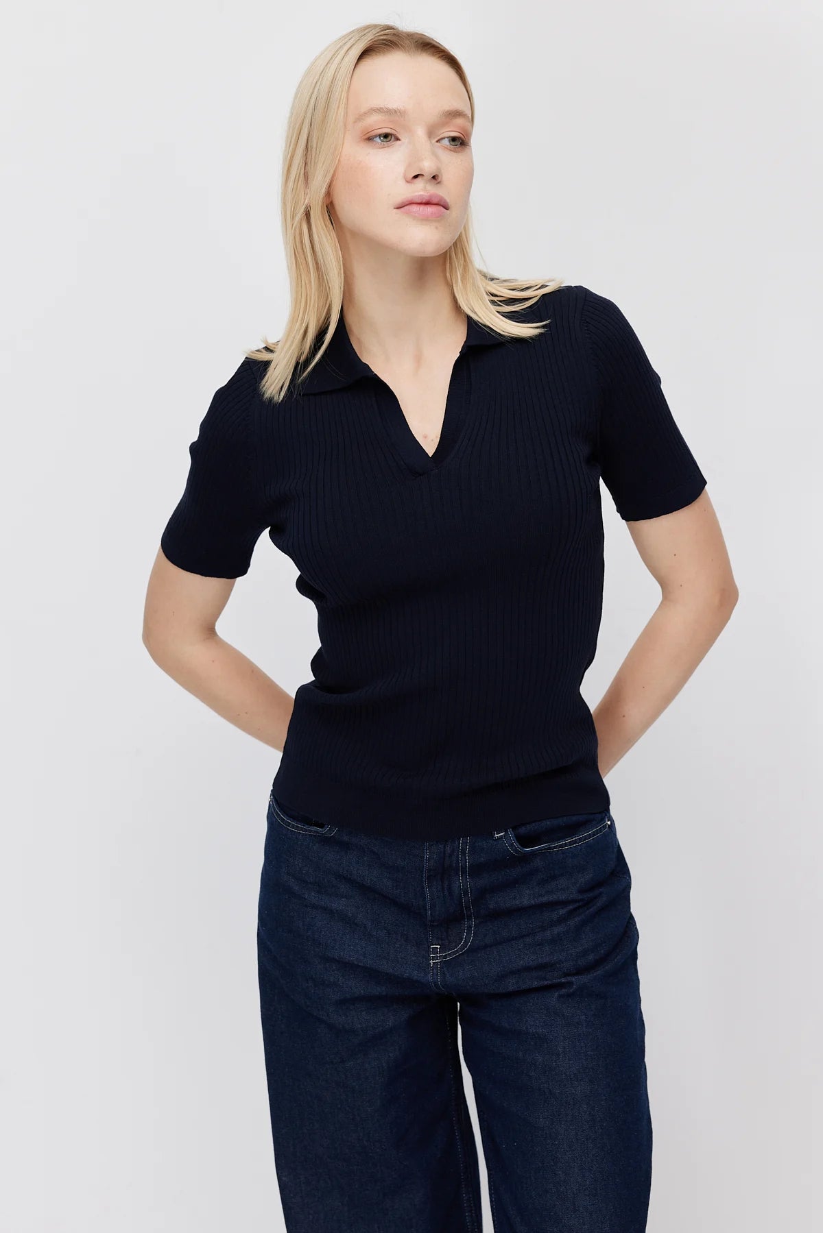 Paulmark Women's Ribbed Polo Collar Knit T-shirt