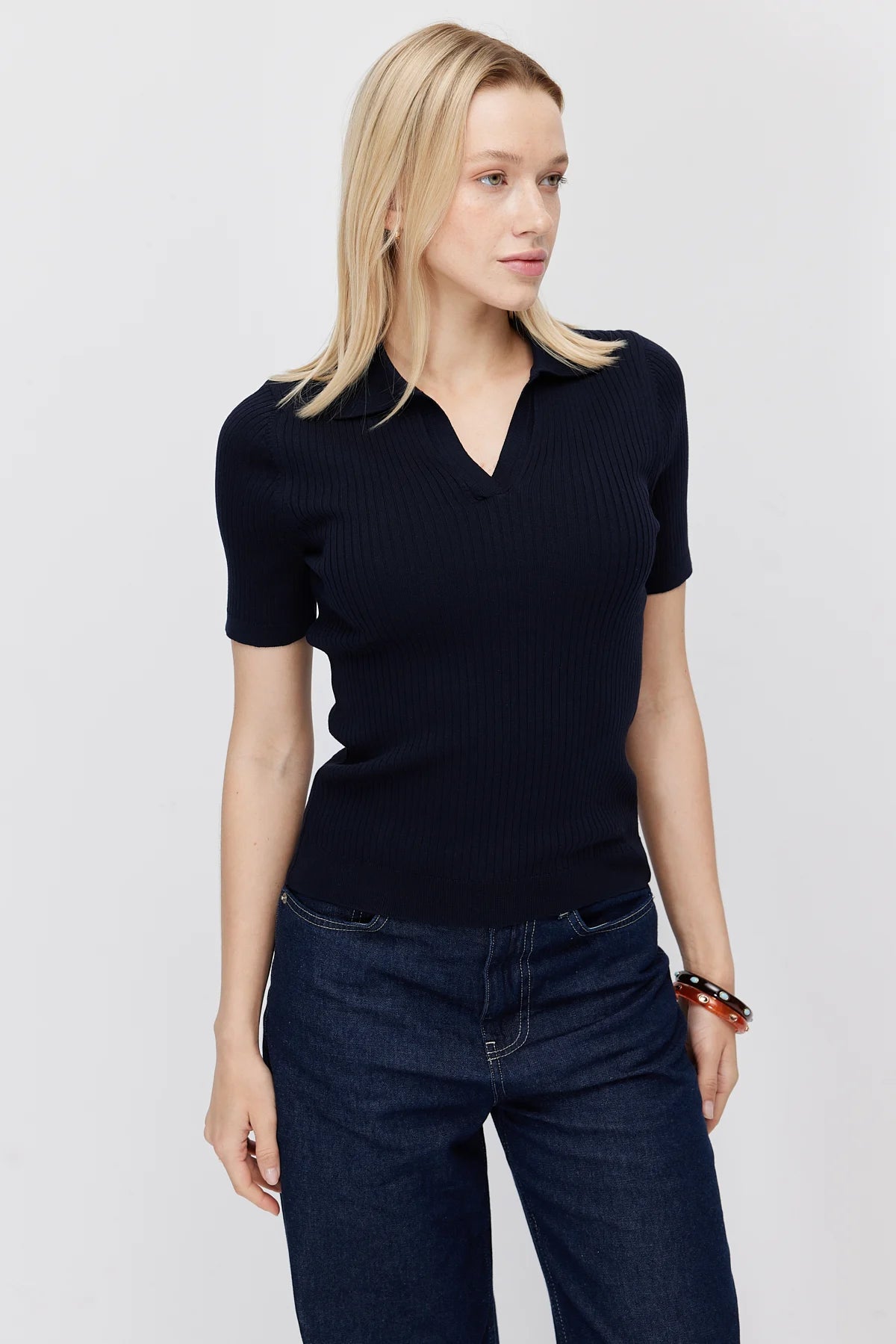 Paulmark Women's Ribbed Polo Collar Knit T-shirt