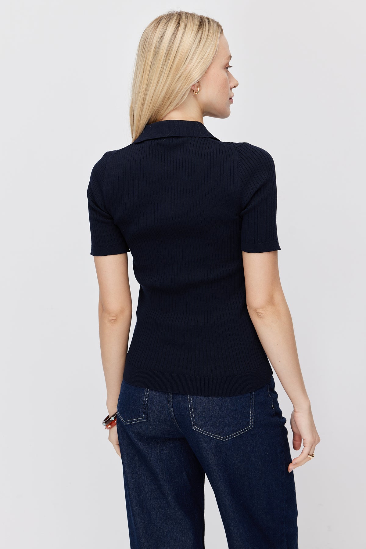 Paulmark Women's Ribbed Polo Collar Knit T-shirt