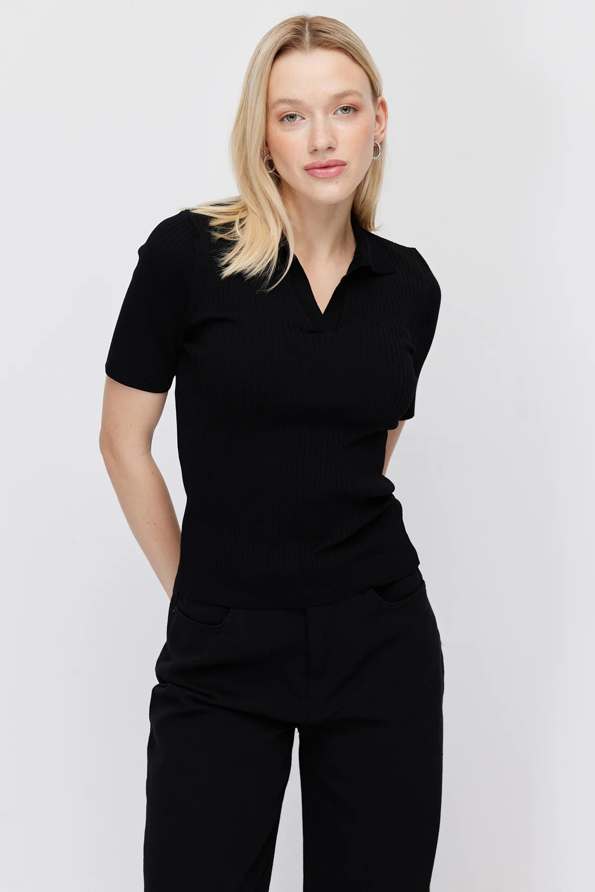Paulmark Women's Ribbed Polo Collar Knit T-shirt