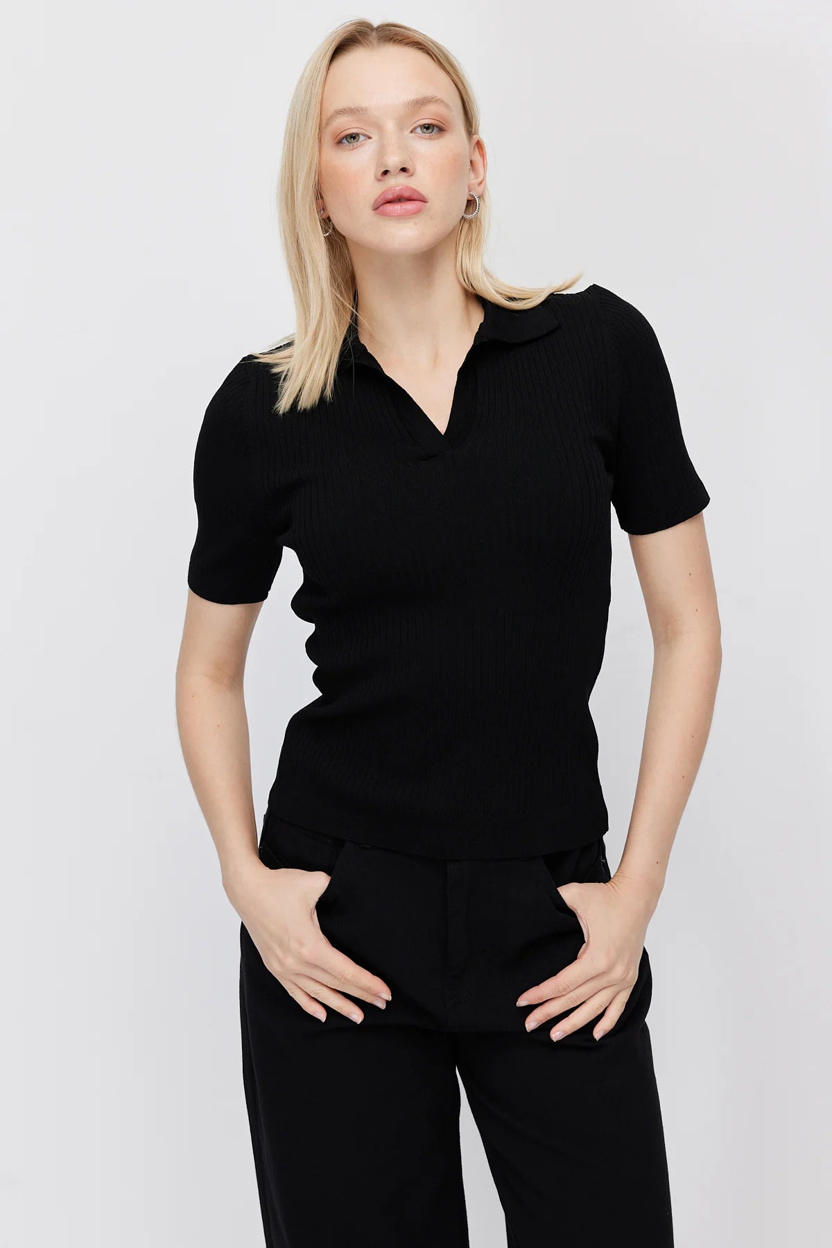 Paulmark Women's Ribbed Polo Collar Knit T-shirt