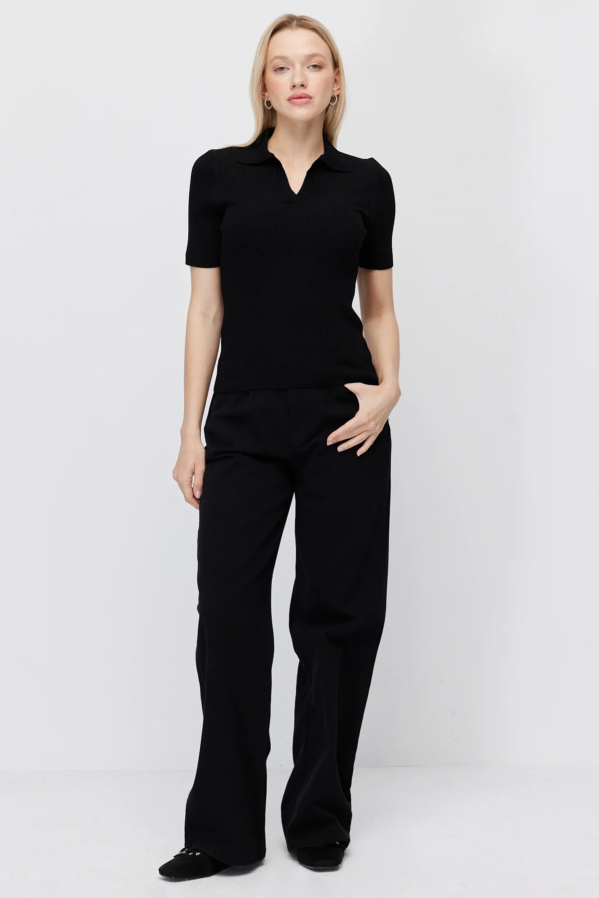 Paulmark Women's Ribbed Polo Collar Knit T-shirt