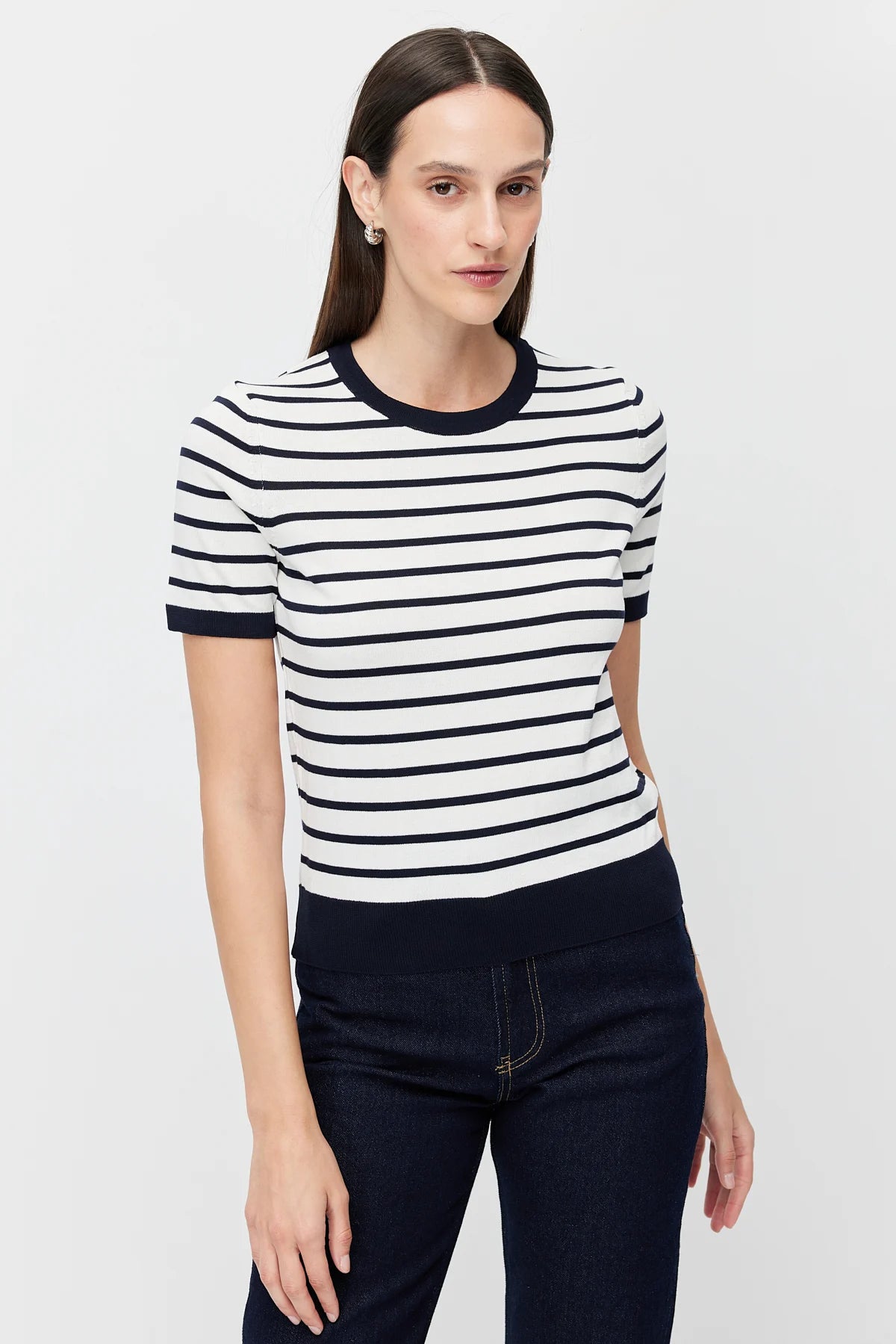 Women's Crew Neck Striped Knit T-shirt
