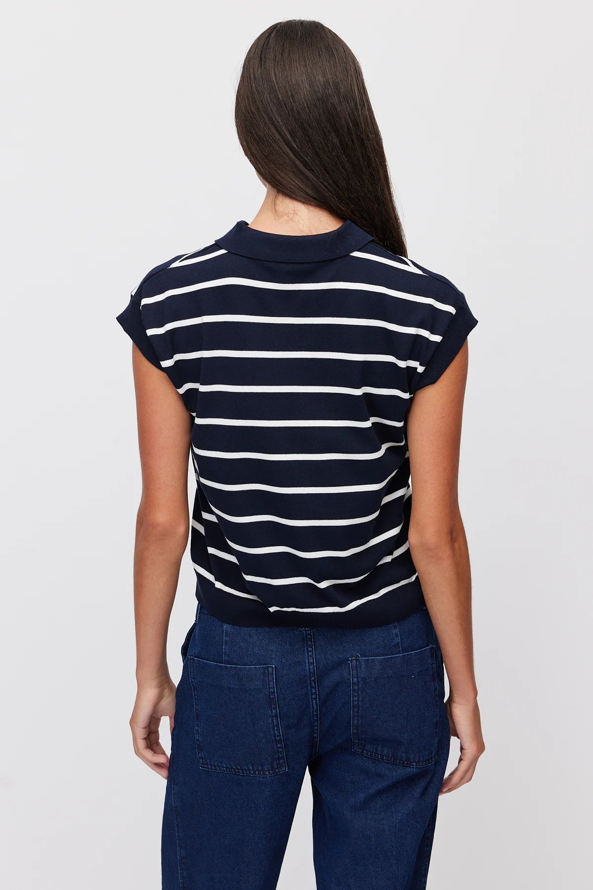 Women's Polo Collar Striped Sleeveless Knit T-Shirt
