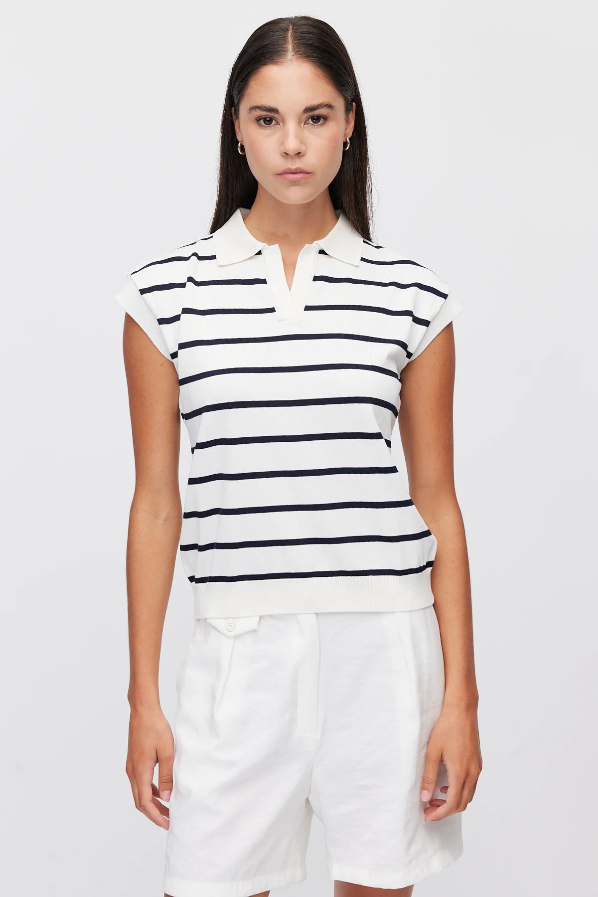 Women's Polo Collar Striped Sleeveless Knit T-Shirt