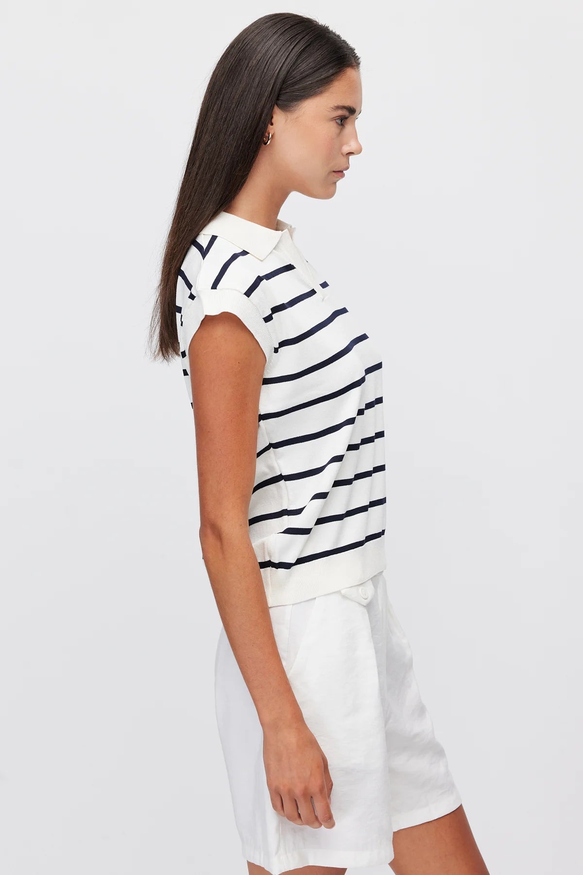 Women's Polo Collar Striped Sleeveless Knit T-Shirt