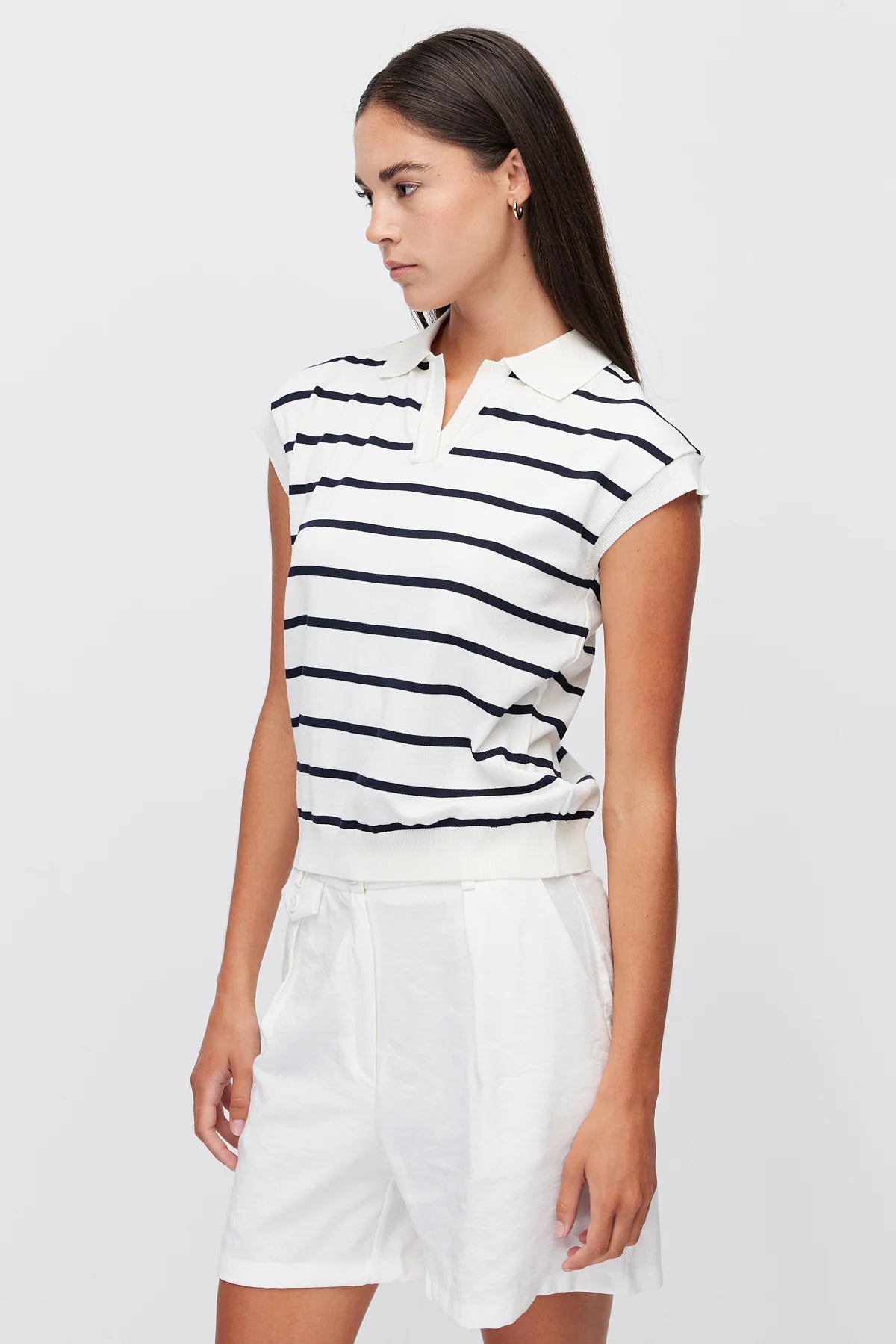 Women's Polo Collar Striped Sleeveless Knit T-Shirt