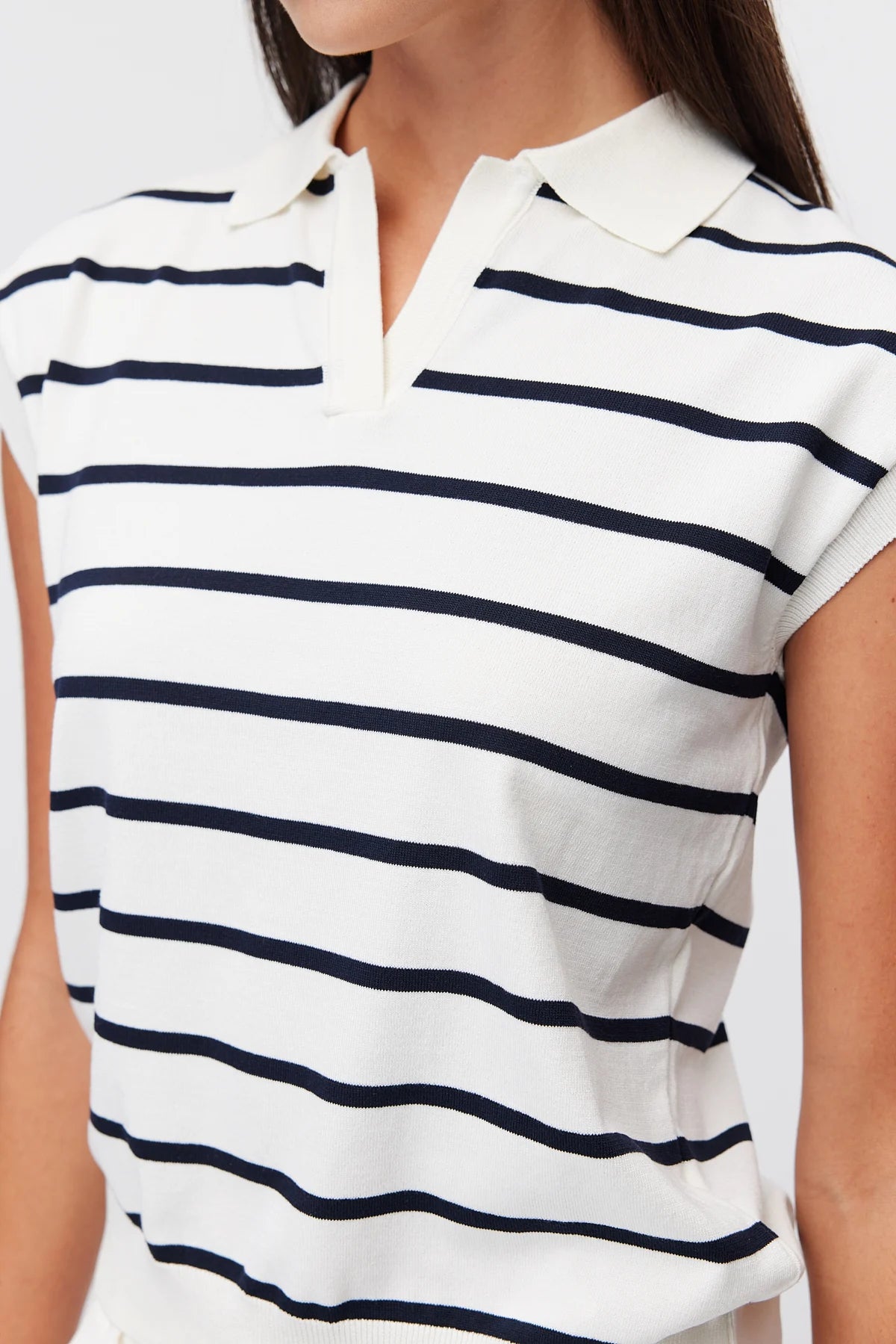Women's Polo Collar Striped Sleeveless Knit T-Shirt