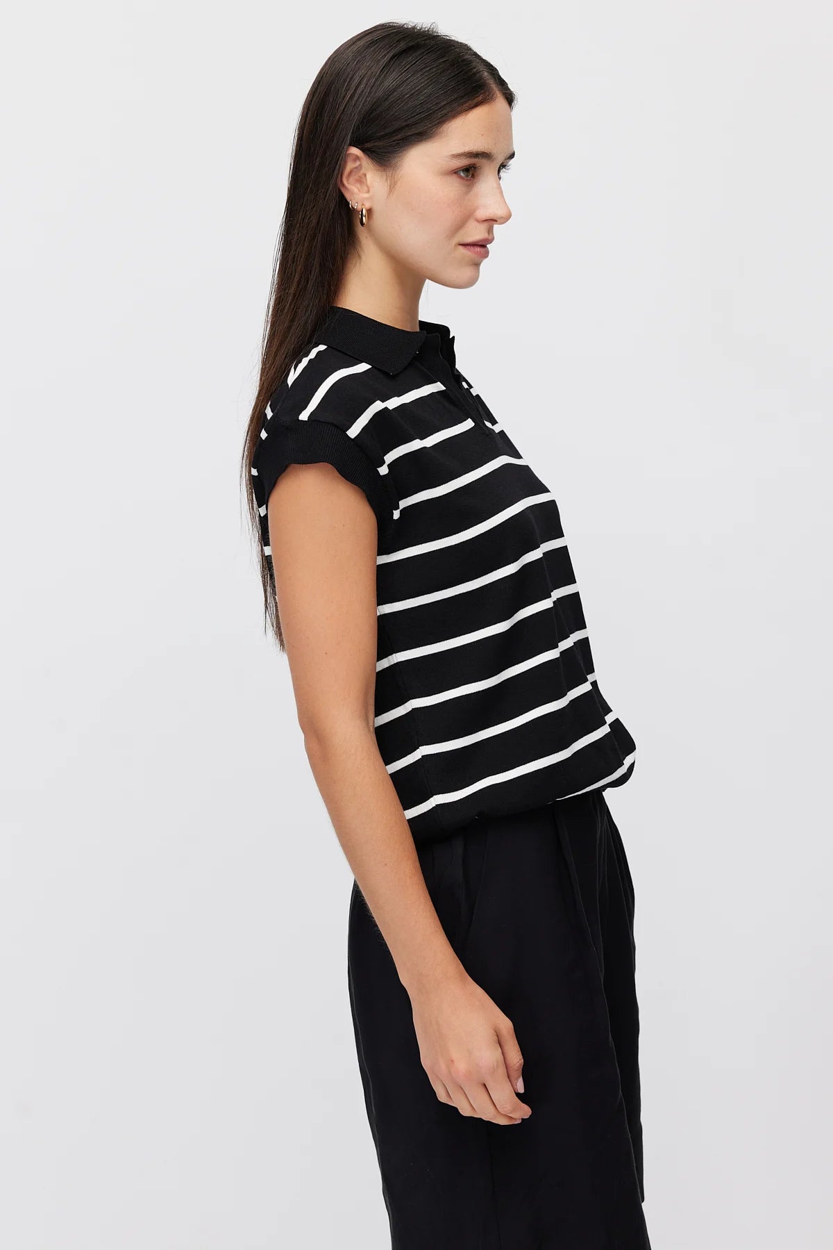 Women's Polo Collar Striped Sleeveless Knit T-Shirt