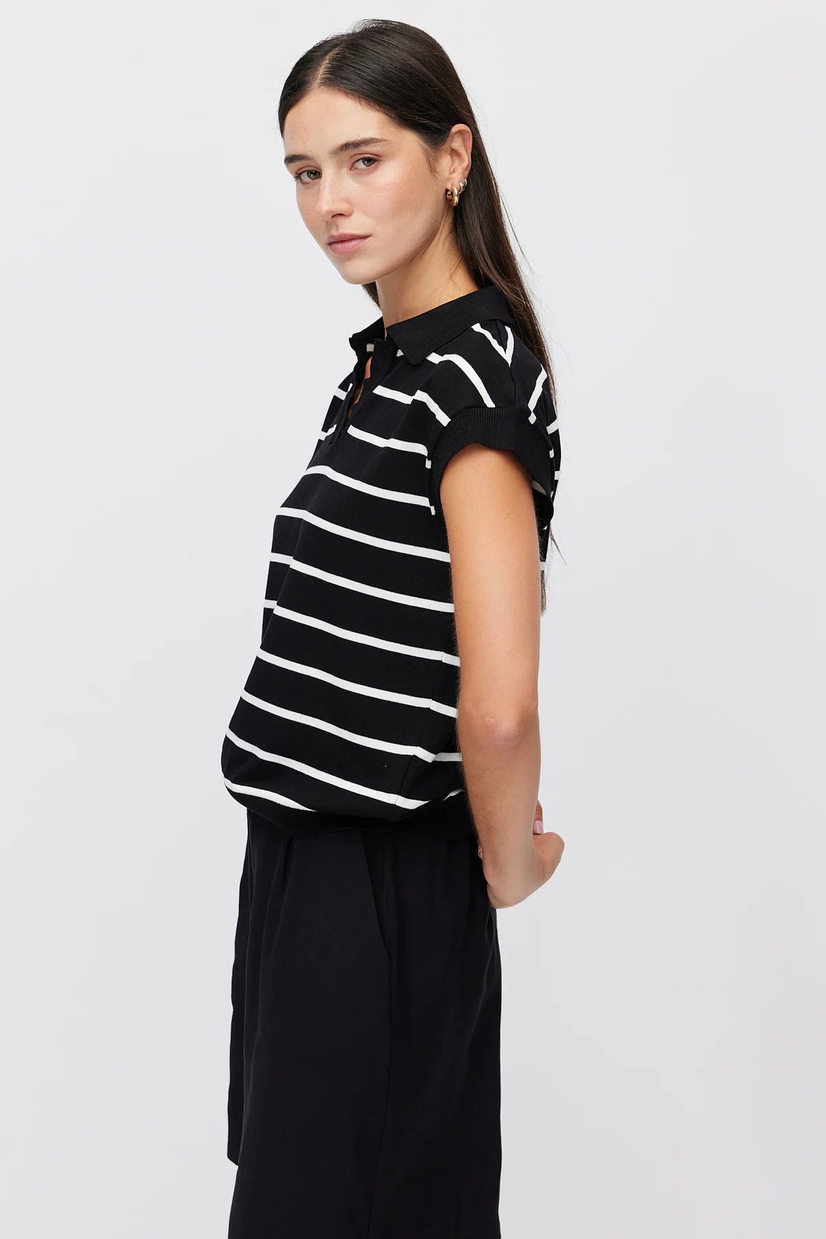 Women's Polo Collar Striped Sleeveless Knit T-Shirt