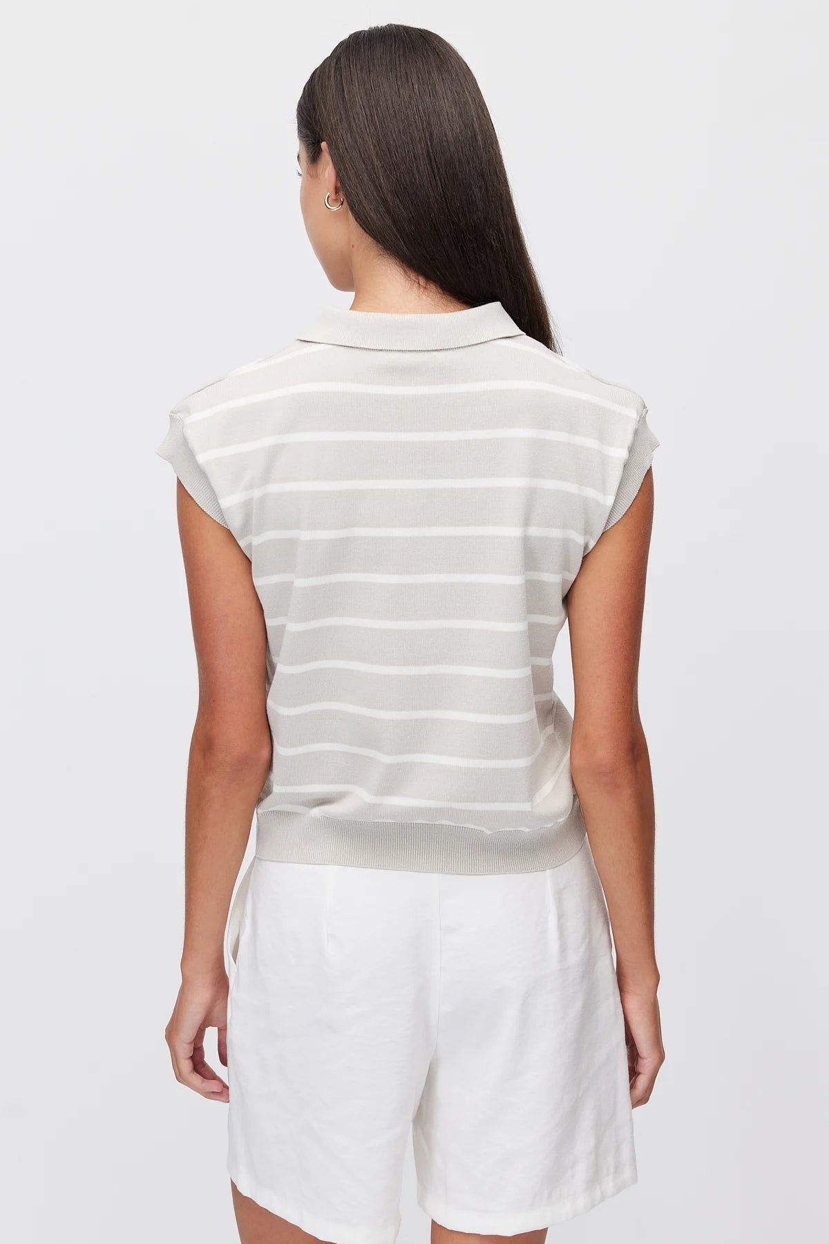Women's Polo Collar Striped Sleeveless Knit T-Shirt