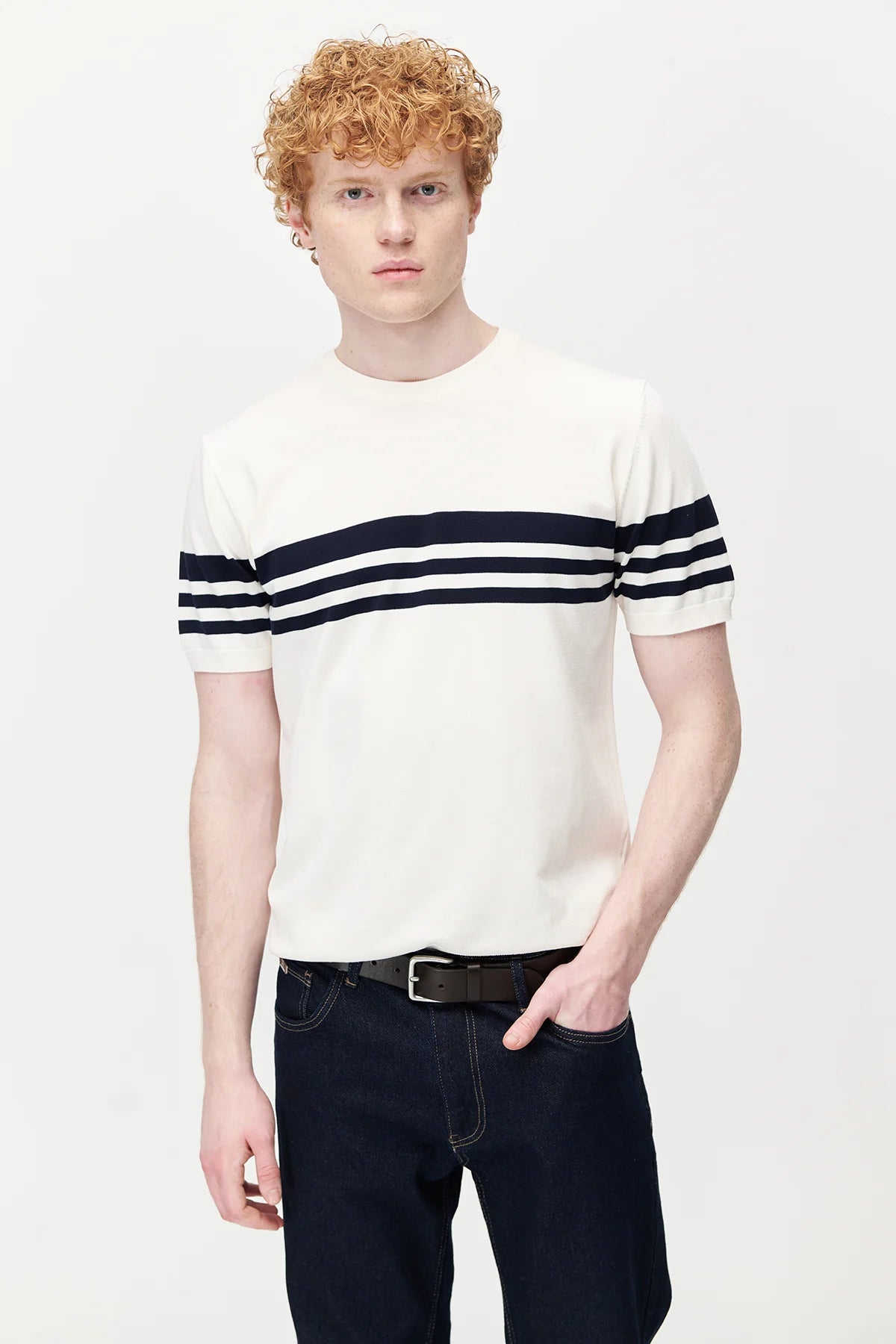Men's Crew Neck Striped Knit T-shirt