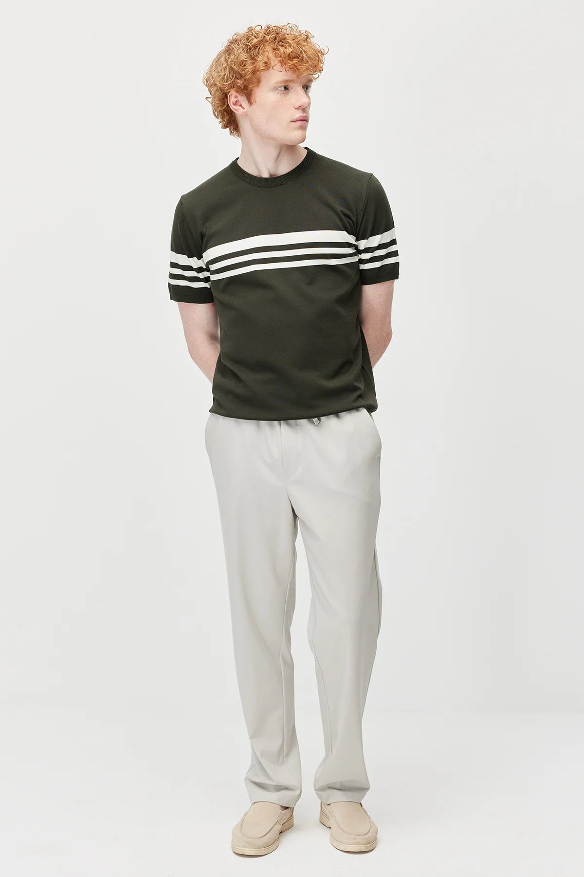 Men's Crew Neck Striped Knit T-shirt