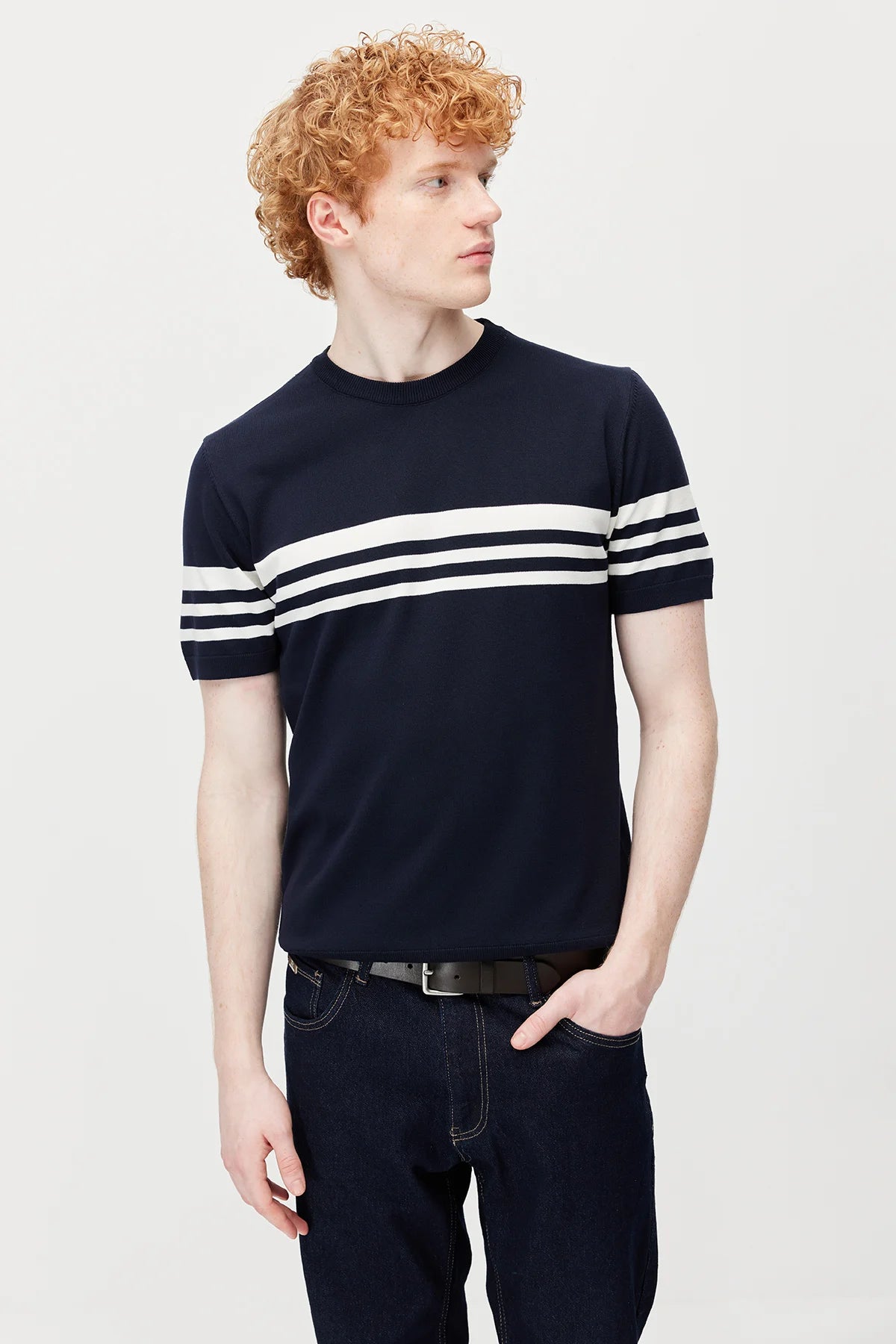 Men's Crew Neck Striped Knit T-shirt