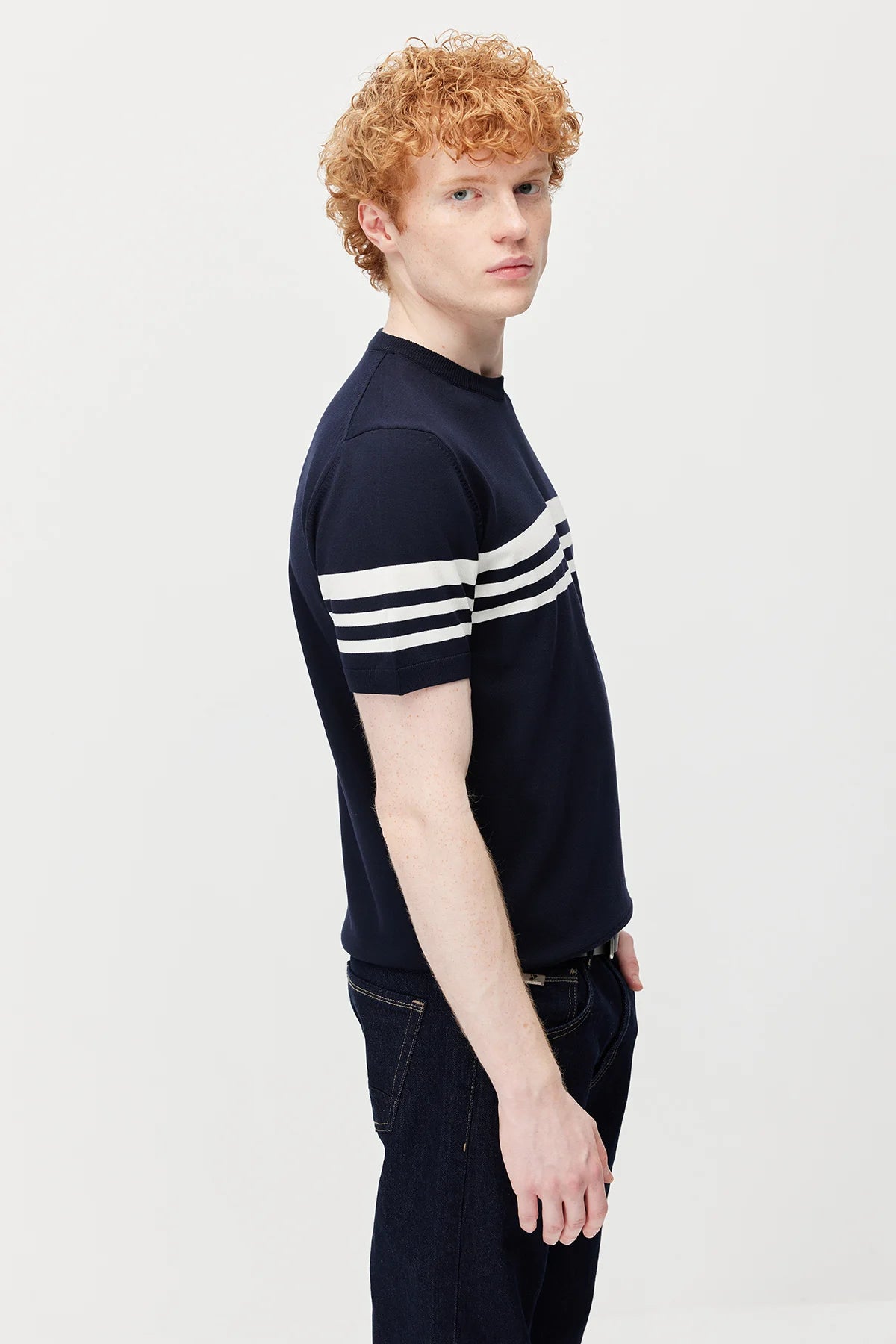 Men's Crew Neck Striped Knit T-shirt