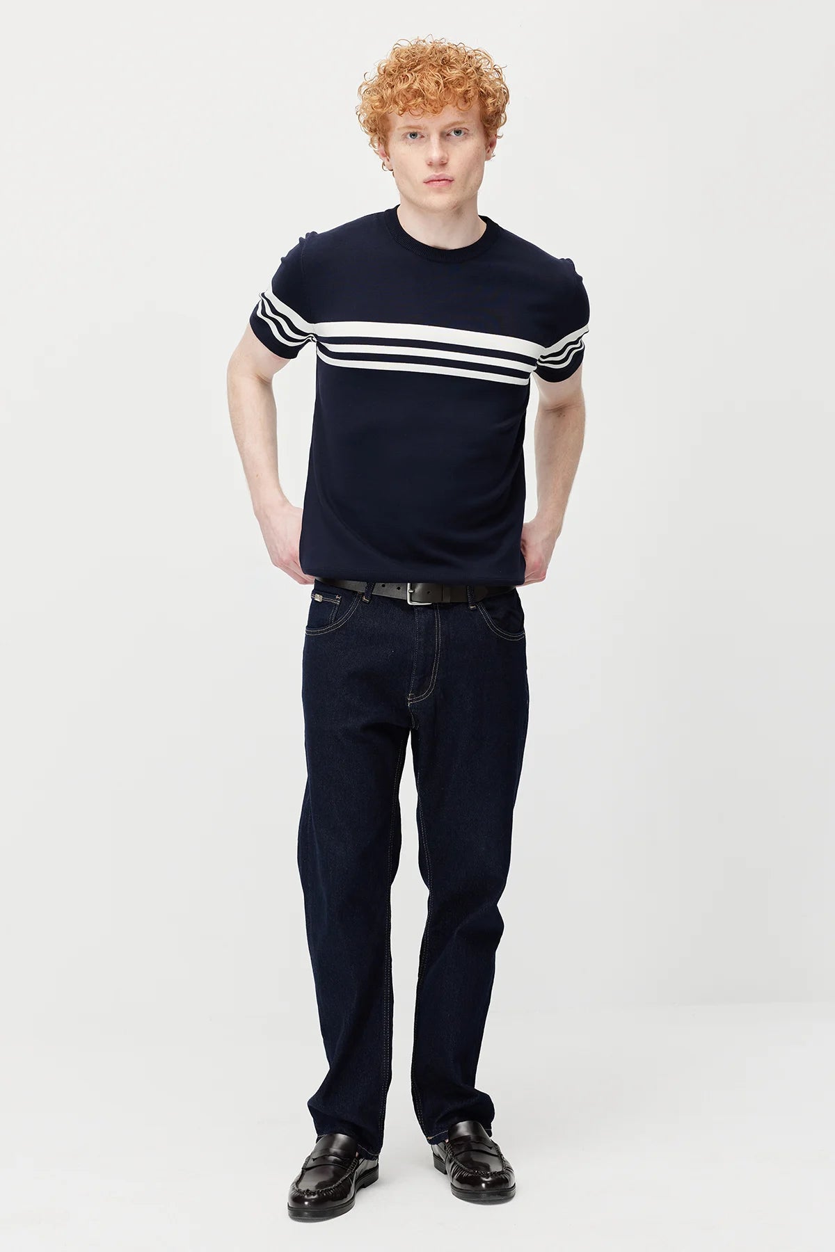 Men's Crew Neck Striped Knit T-shirt