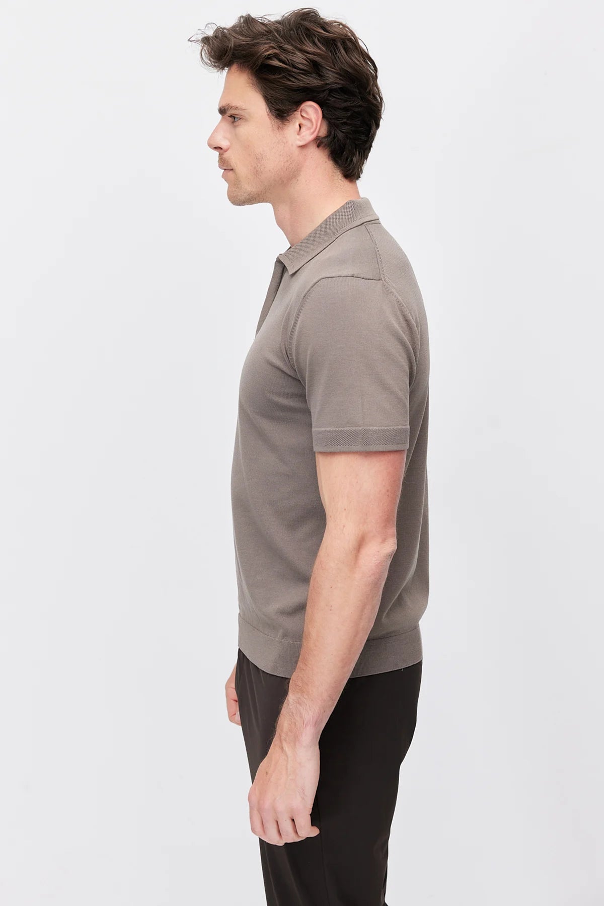 Men's Knitted T-shirt with Concealed Zip Collar