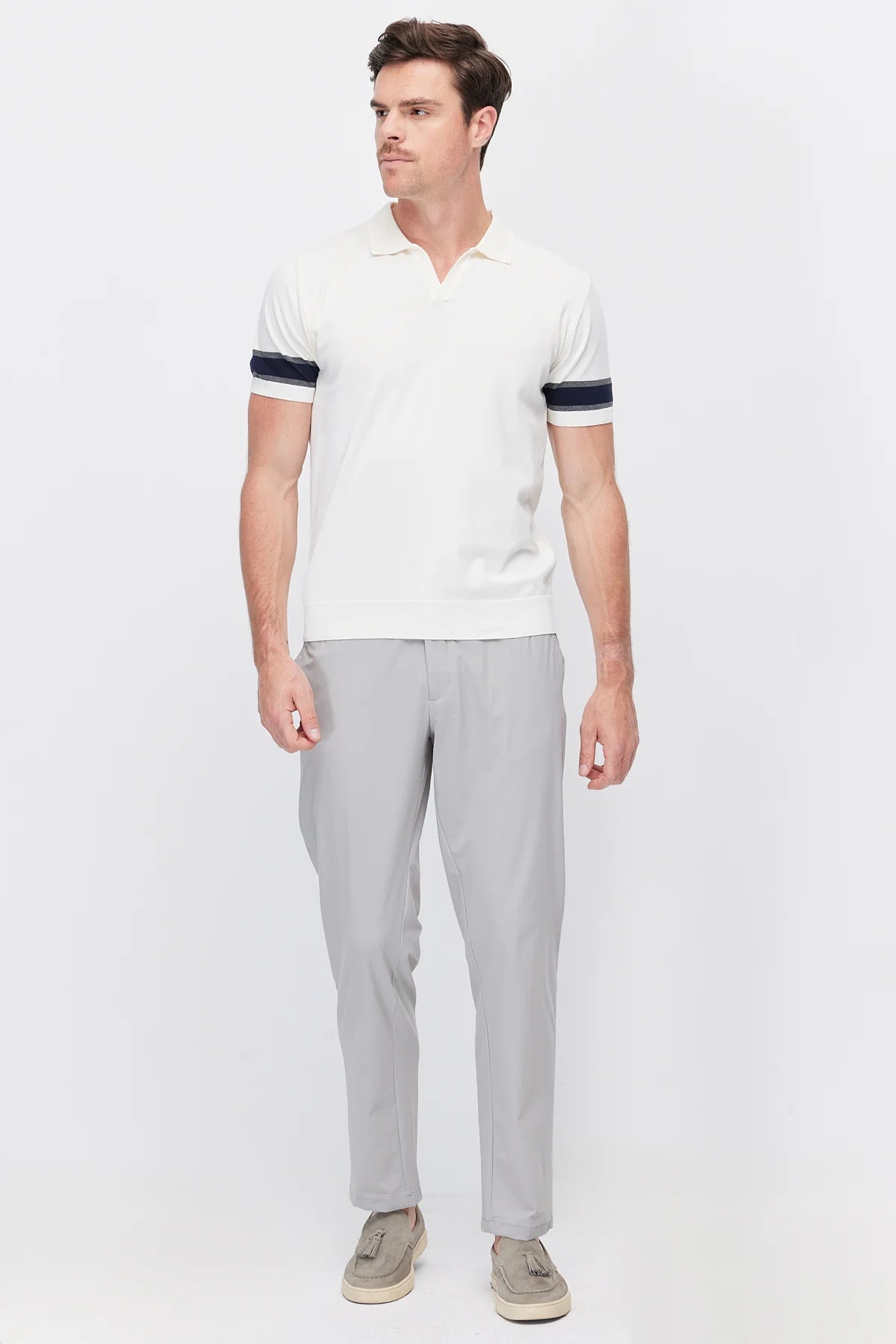 Men's Buttonless Polo Collar Knit T-shirt