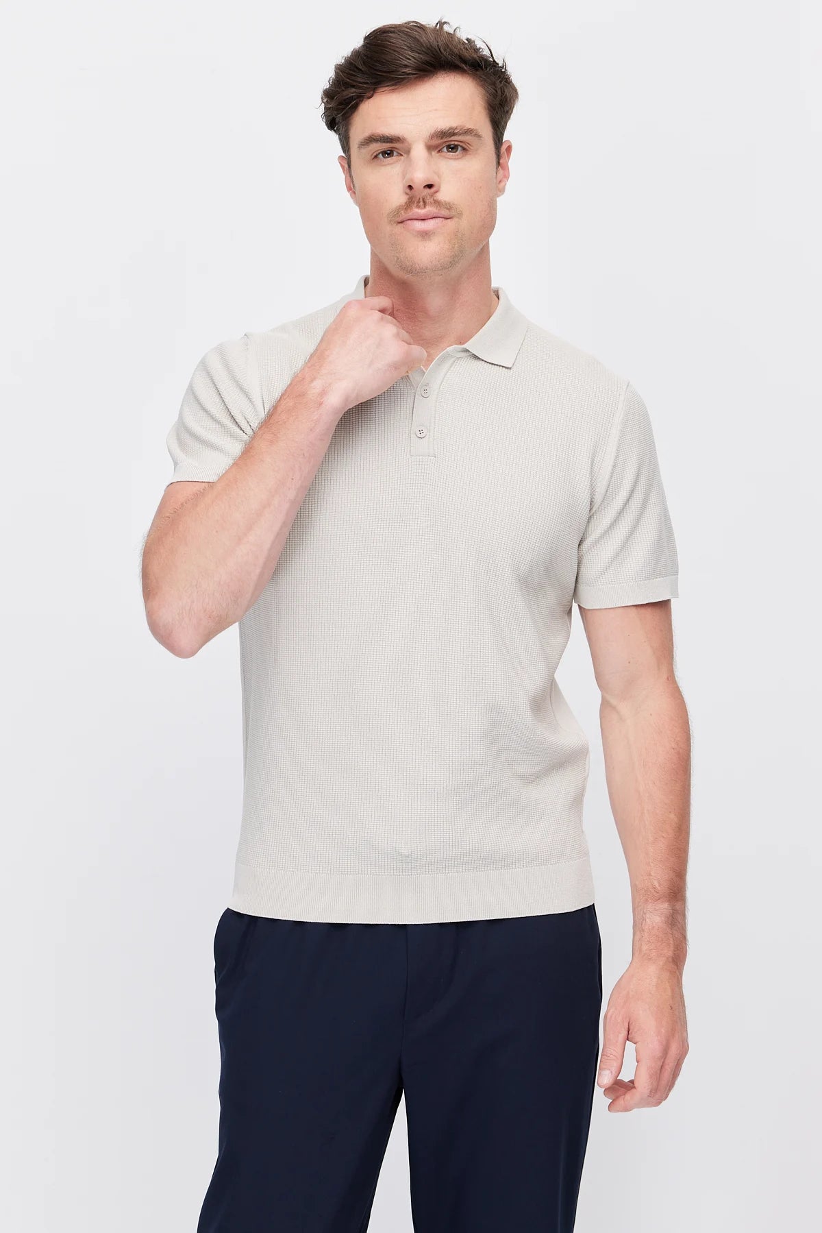 Men's Textured Knit Polo T-Shirt
