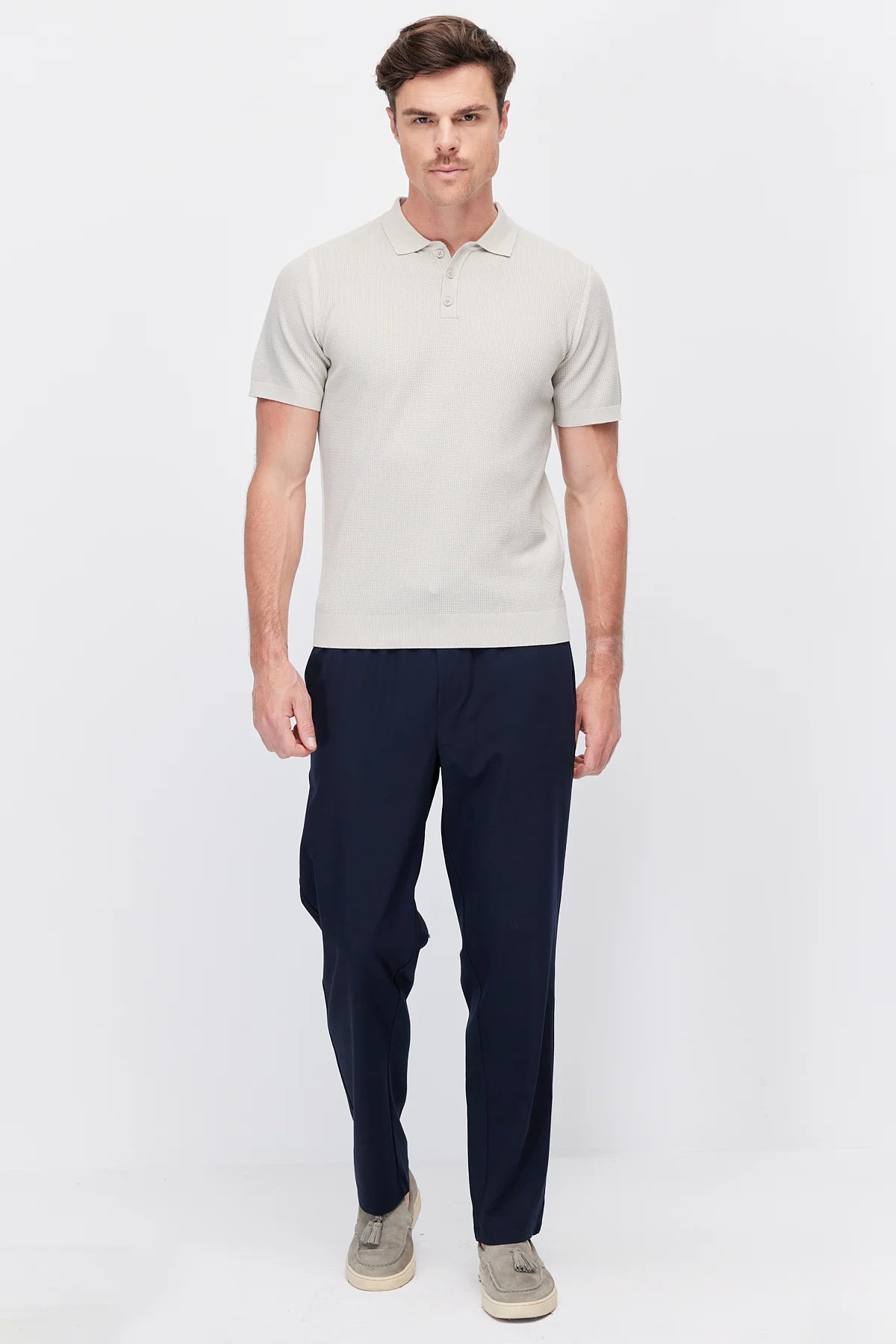 Men's Textured Knit Polo T-Shirt