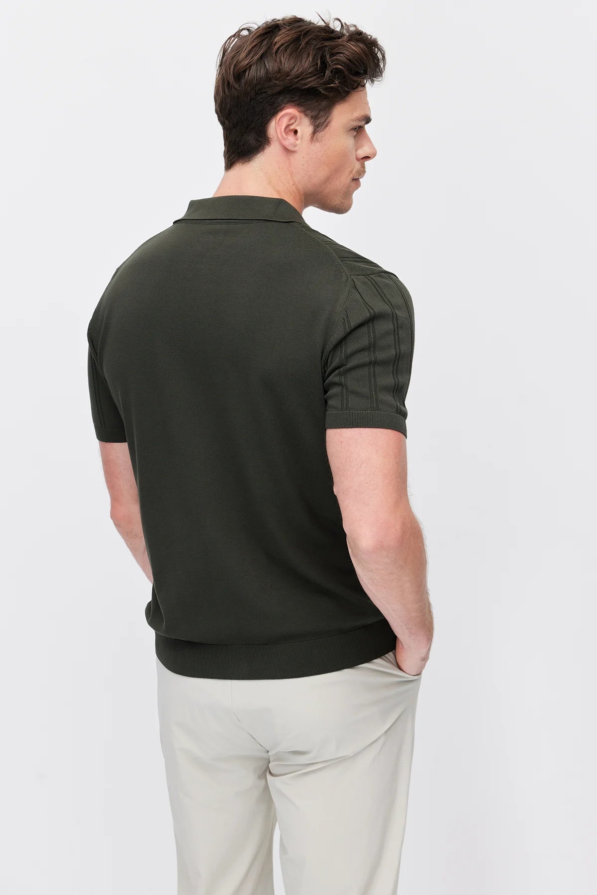Men's Detailed Buttoned Knit Polo Collar T-Shirt