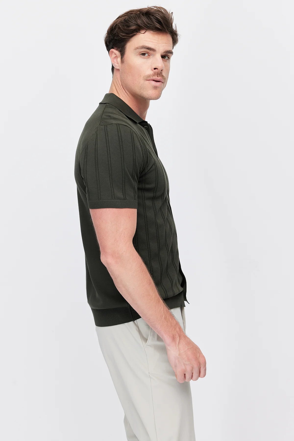 Men's Detailed Buttoned Knit Polo Collar T-Shirt