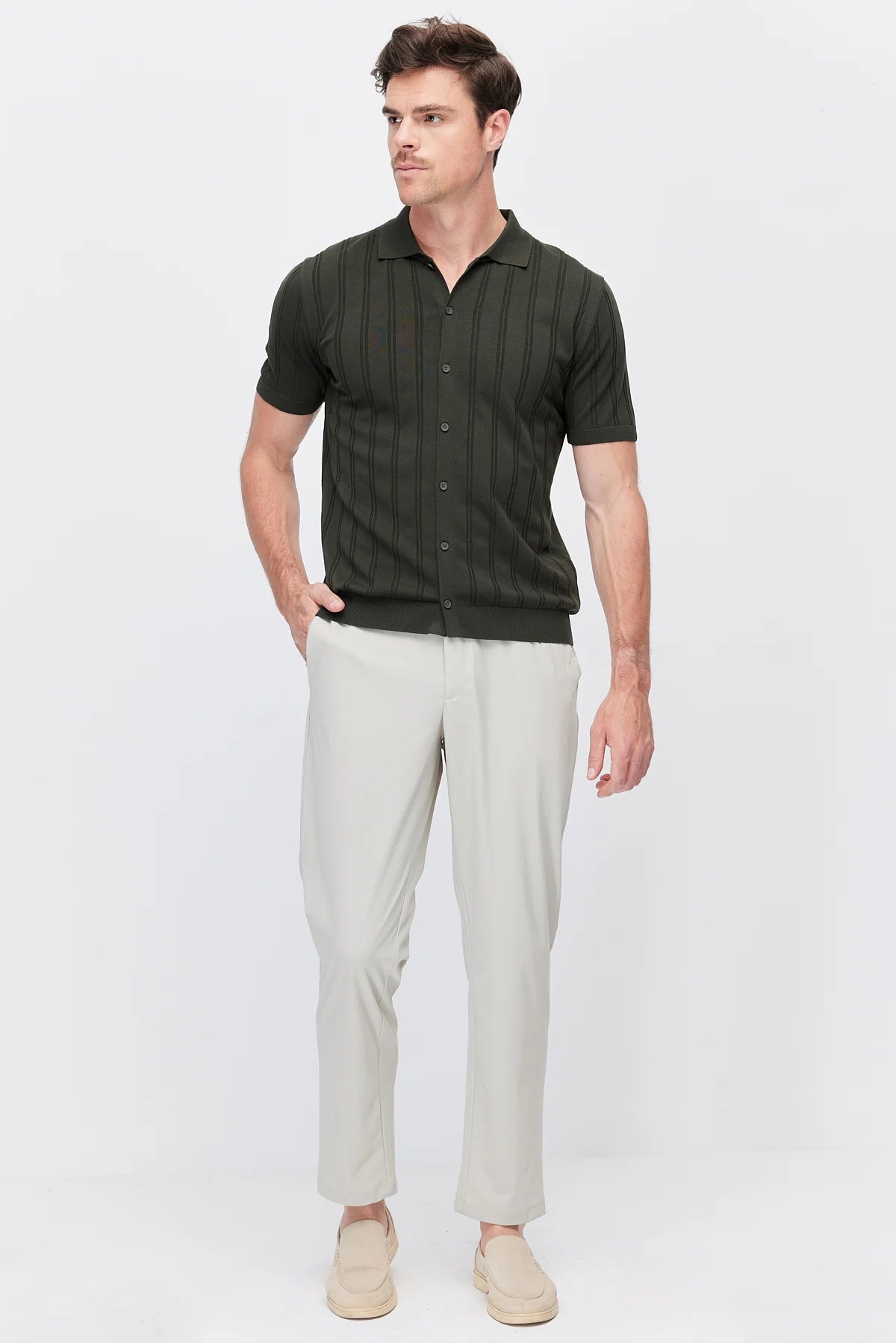 Men's Detailed Buttoned Knit Polo Collar T-Shirt