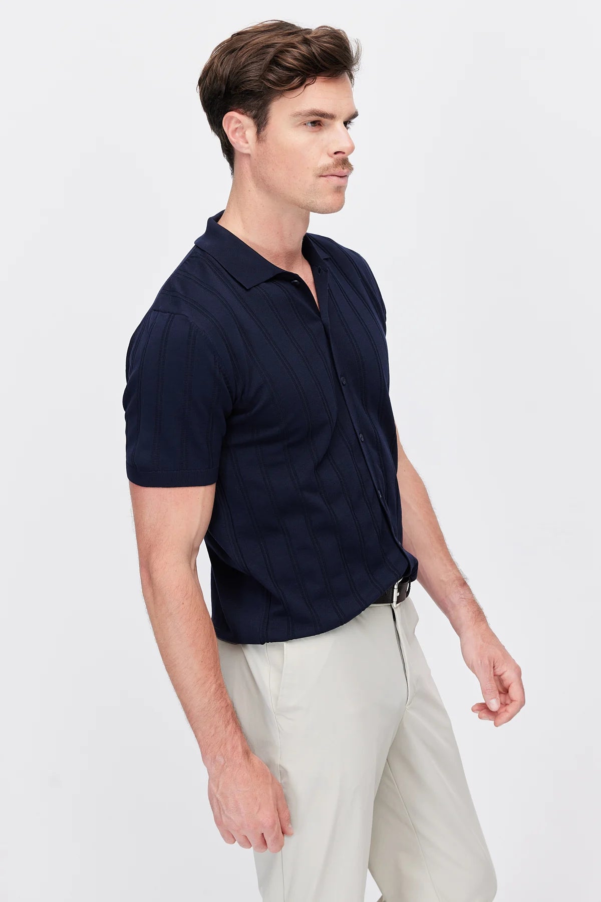 Men's Detailed Buttoned Knit Polo Collar T-Shirt