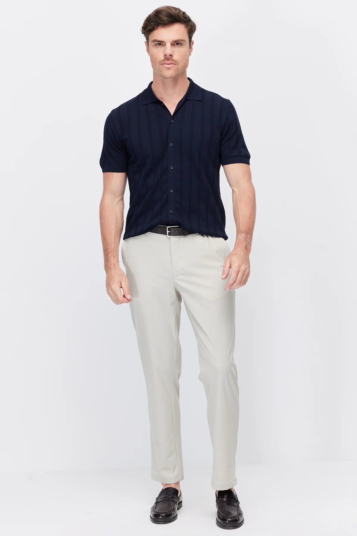 Men's Detailed Buttoned Knit Polo Collar T-Shirt