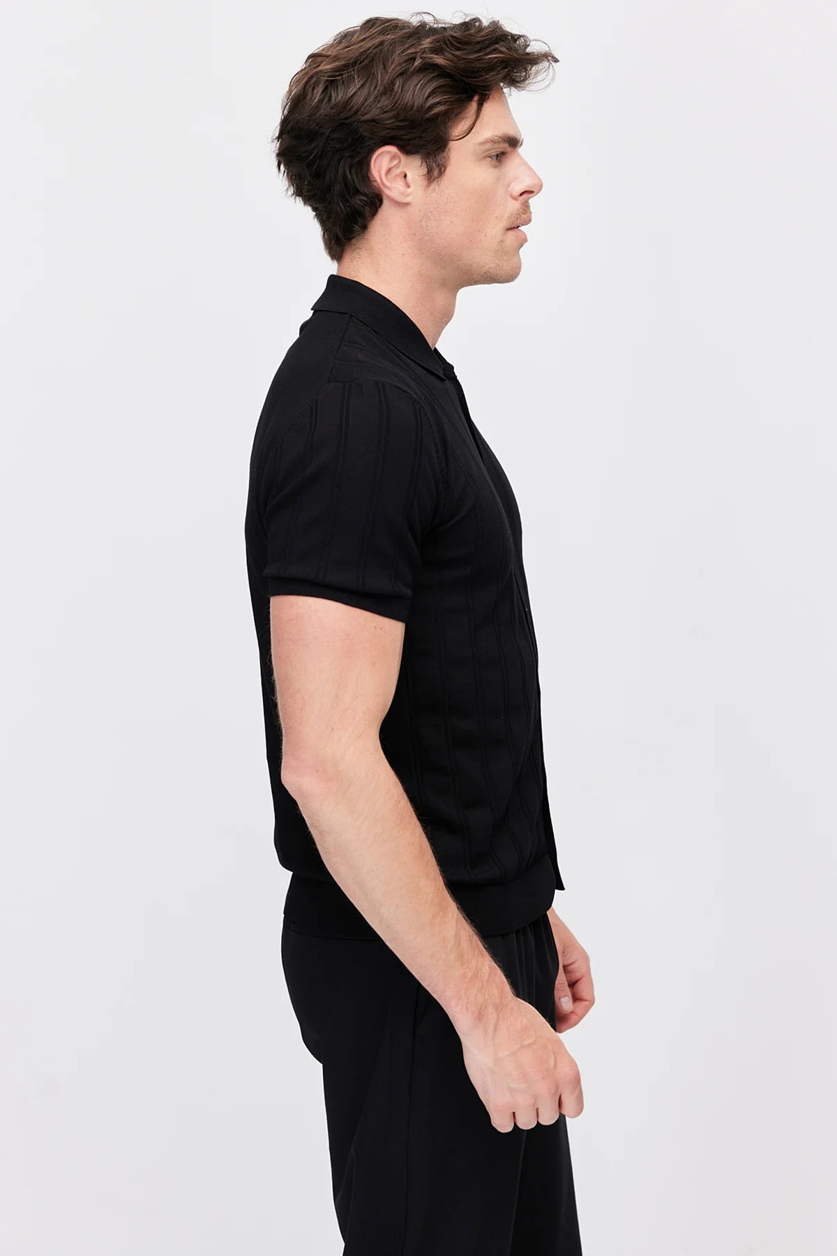 Men's Detailed Buttoned Knit Polo Collar T-Shirt