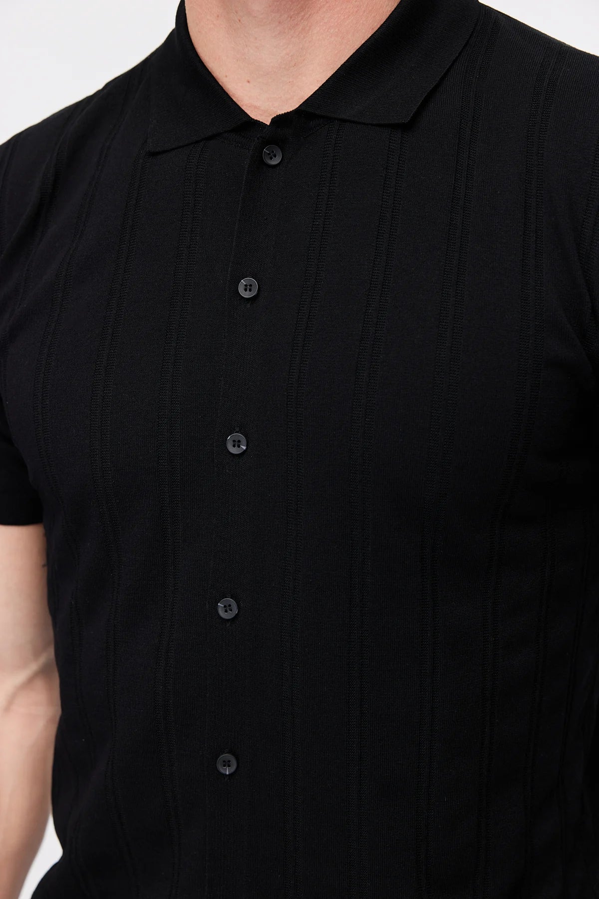 Men's Detailed Buttoned Knit Polo Collar T-Shirt