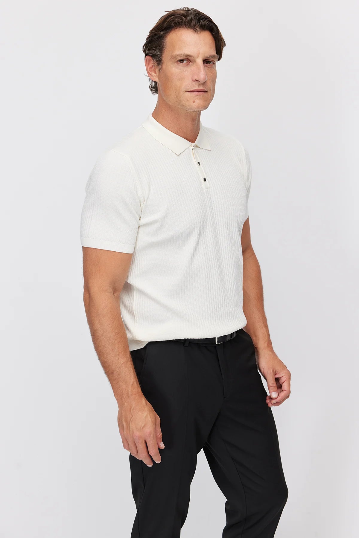 Men's Polo Neck Ribbed Knitwear T-shirt