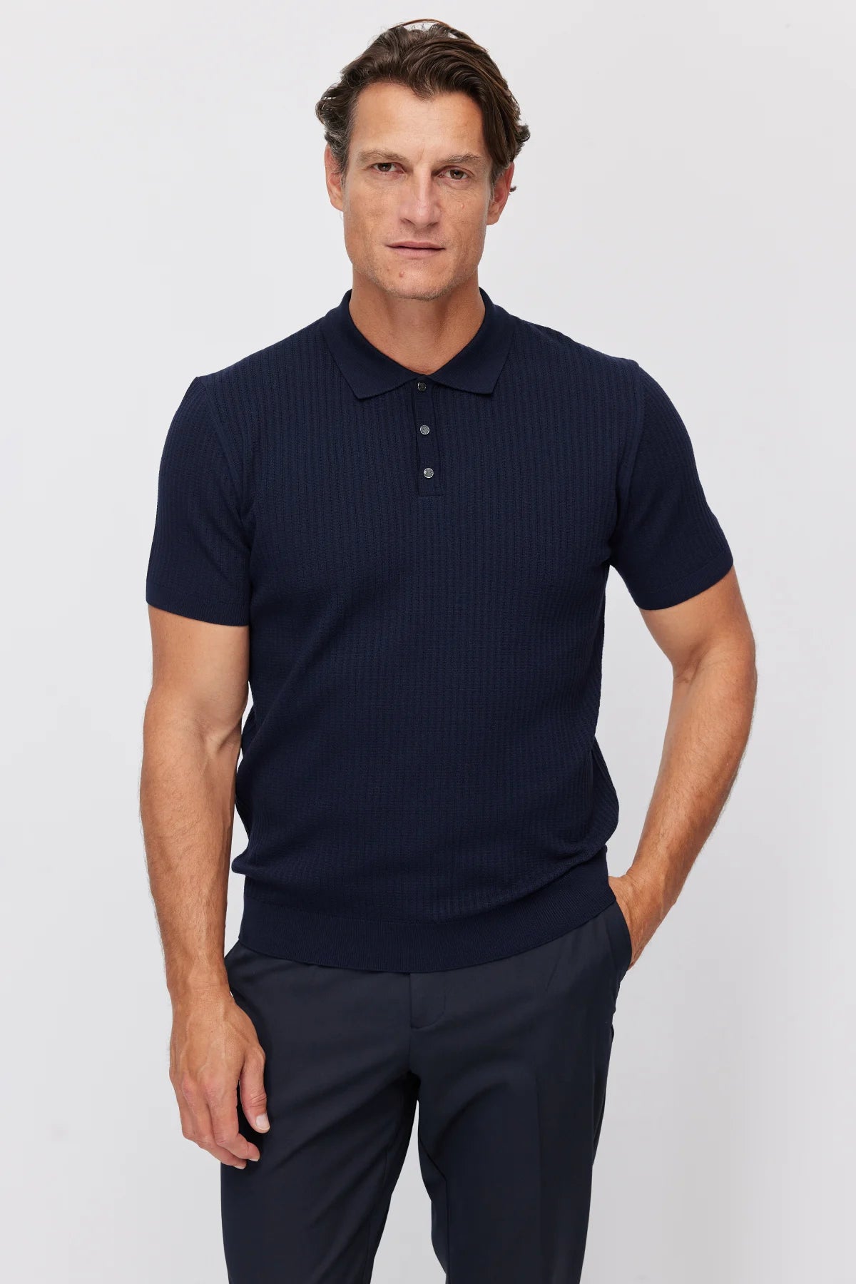Men's Polo Neck Ribbed Knitwear T-shirt
