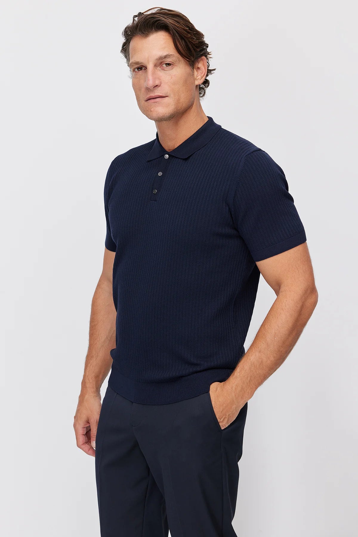 Men's Polo Neck Ribbed Knitwear T-shirt