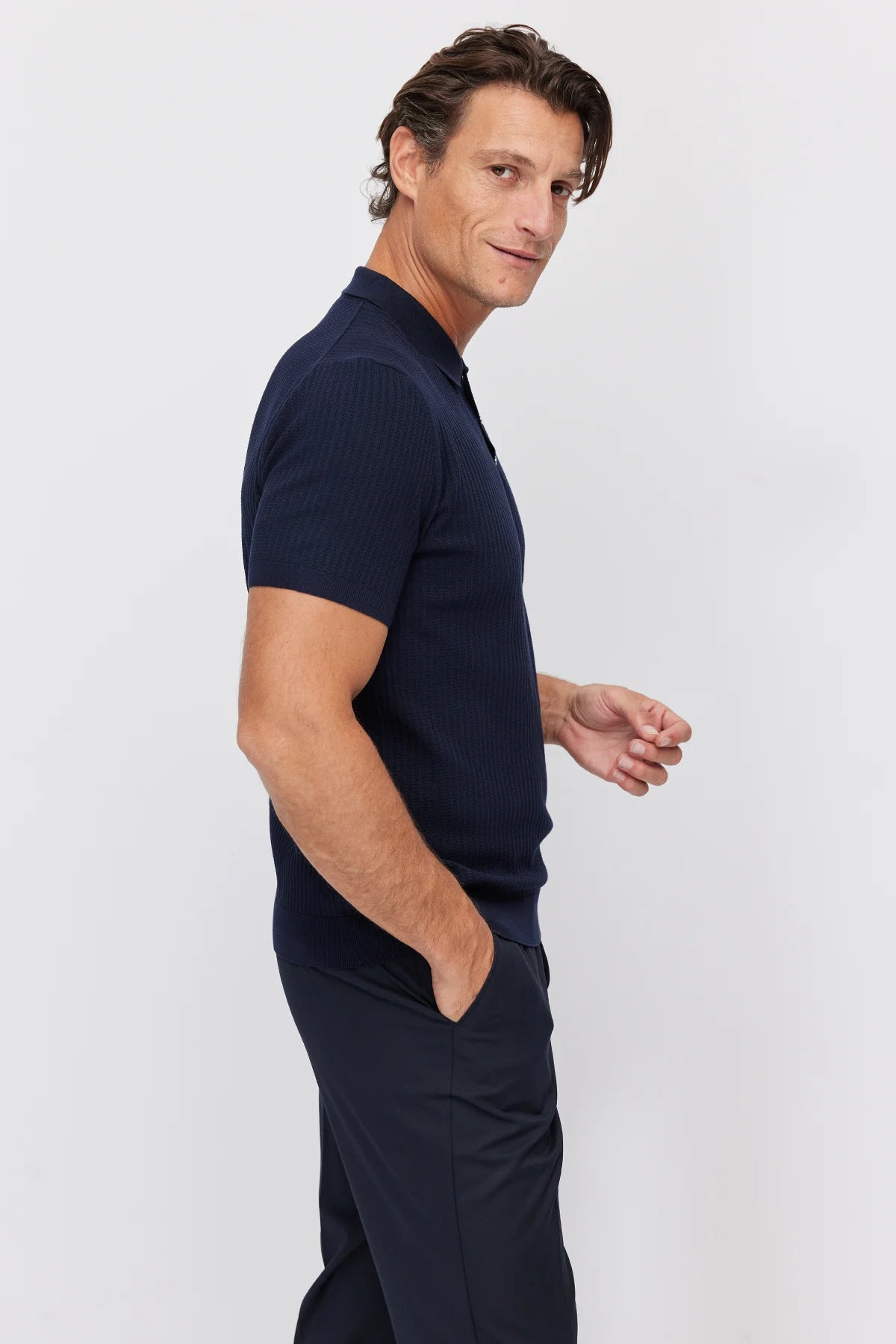 Men's Polo Neck Ribbed Knitwear T-shirt
