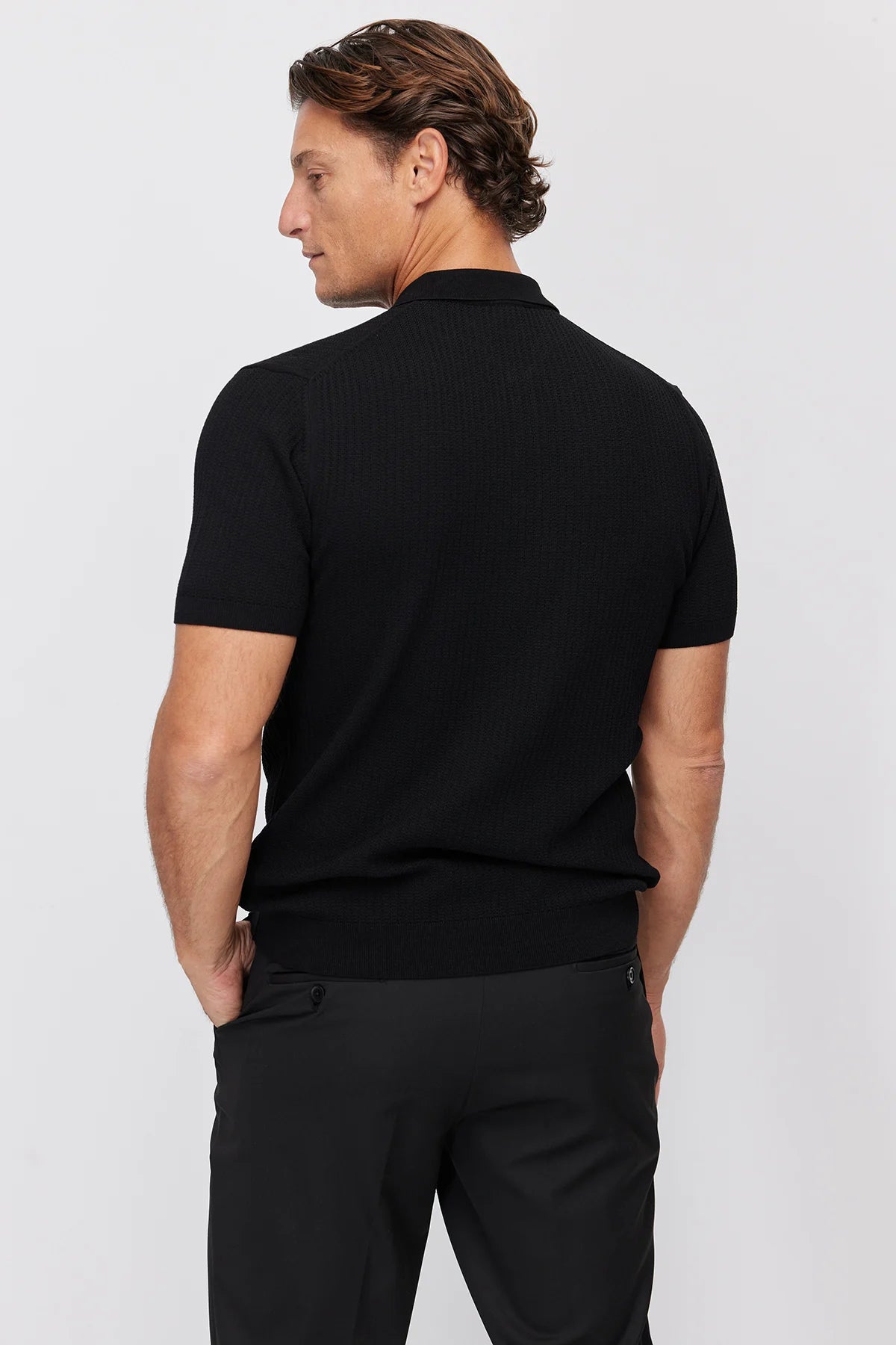 Men's Polo Neck Ribbed Knitwear T-shirt