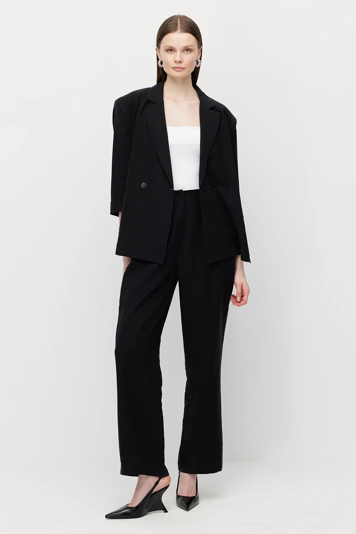Women's Linen-Look Straight-Fit Trousers