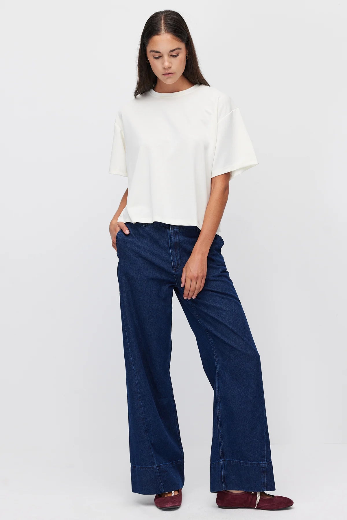 Women's Wide Double Hem Detail Jeans