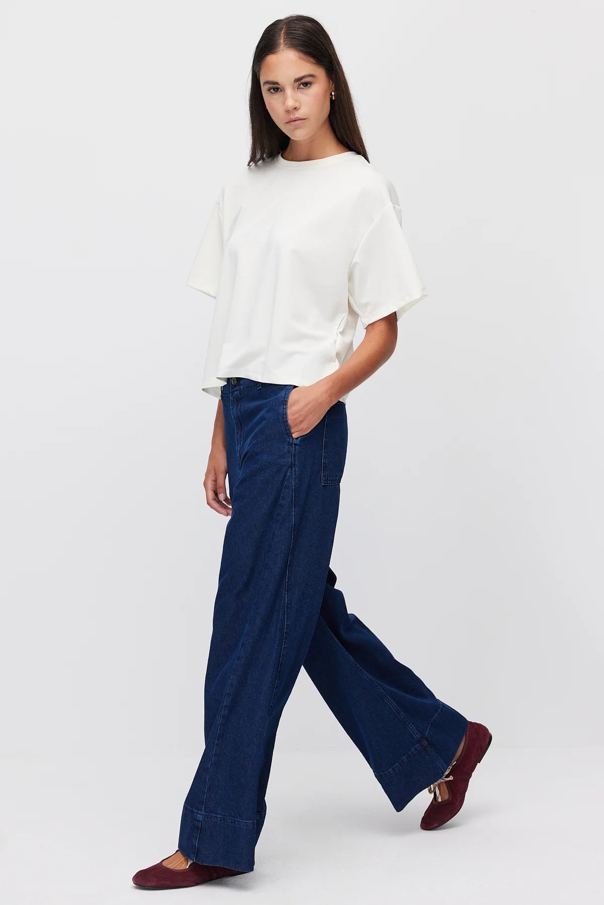 Women's Wide Double Hem Detail Jeans