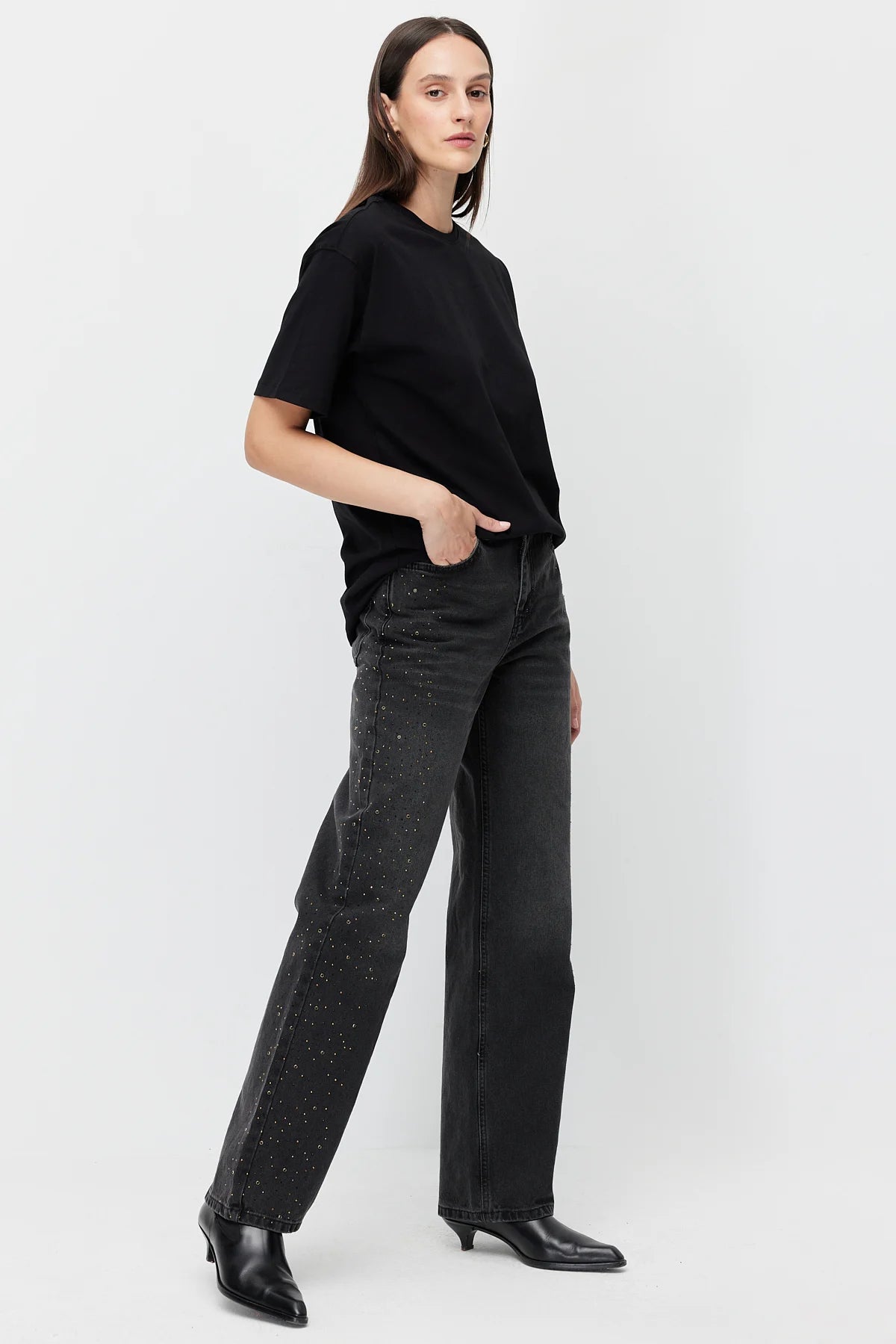 Women's Stone Embellished Wide Leg Jeans