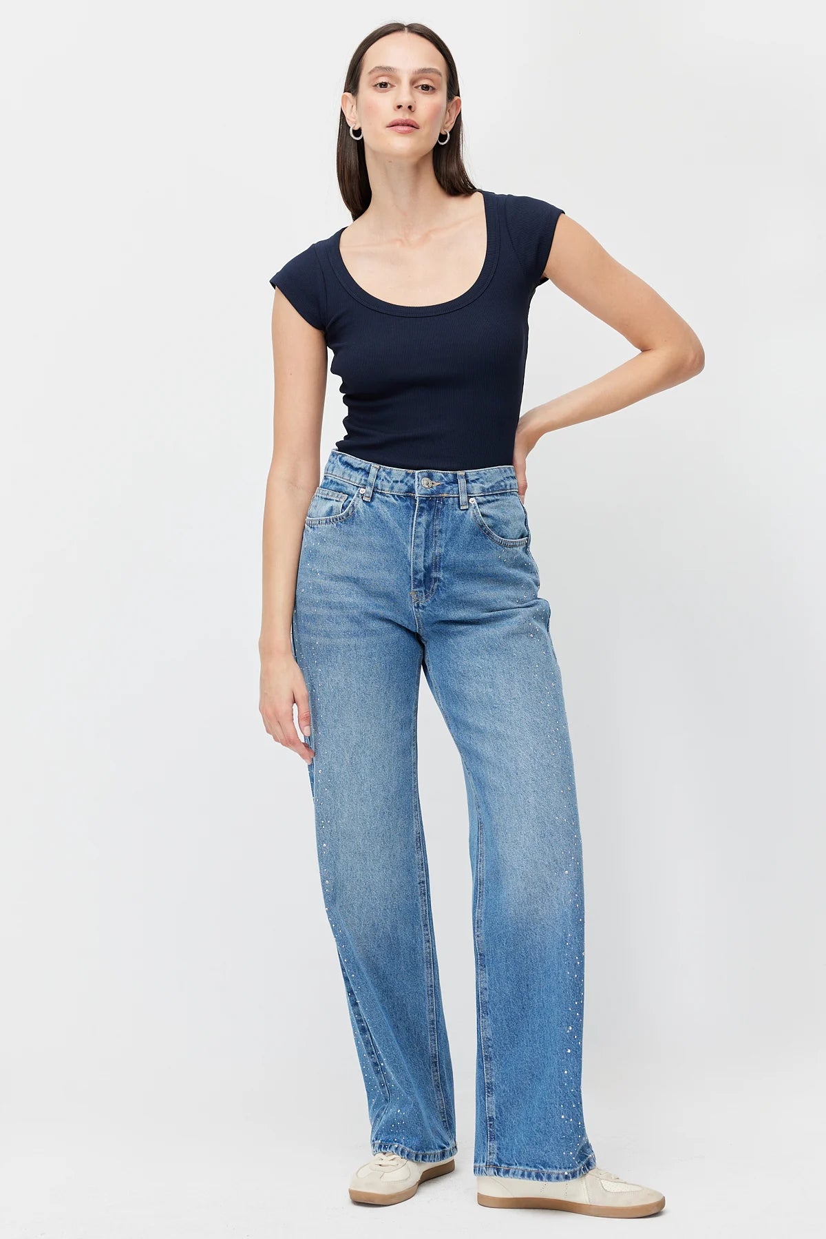 Women's Stone Embellished Wide Leg Jeans