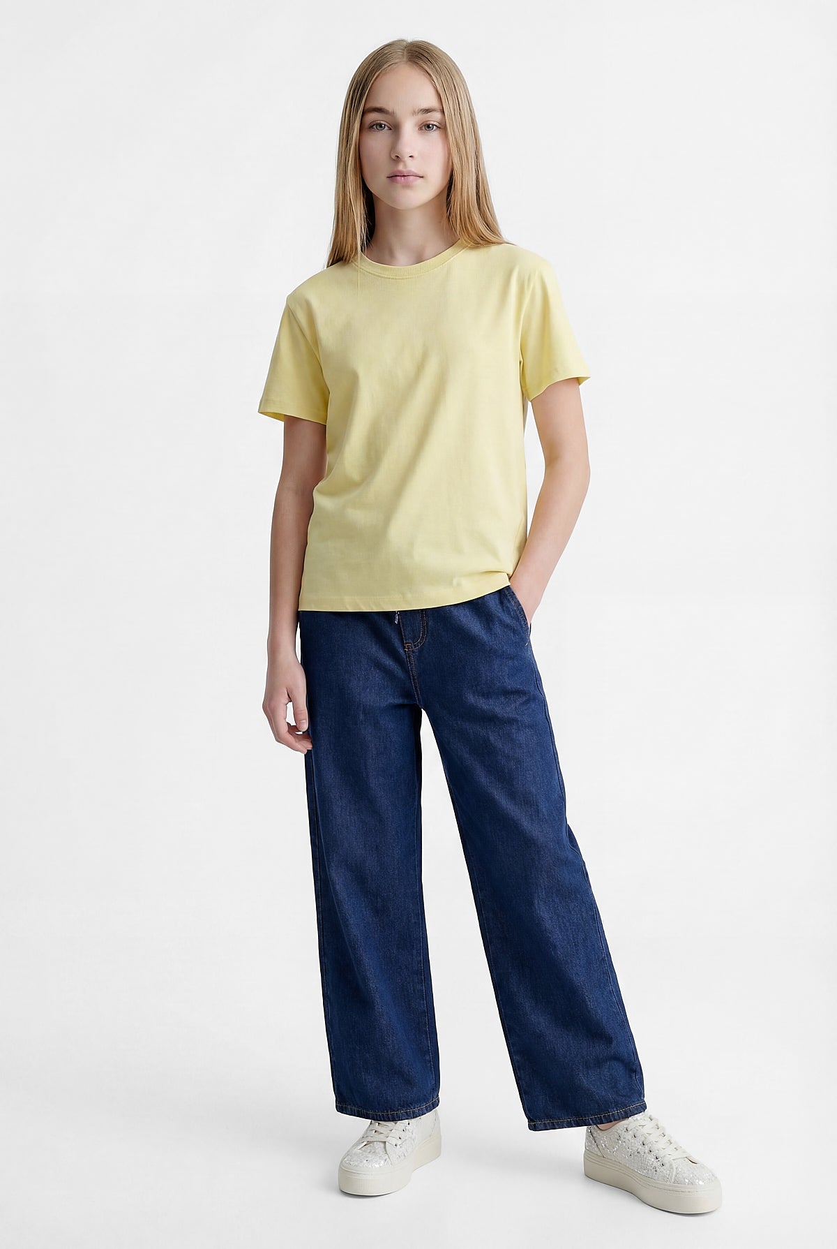 Girls' Wide Leg Elastic Waist Jeans