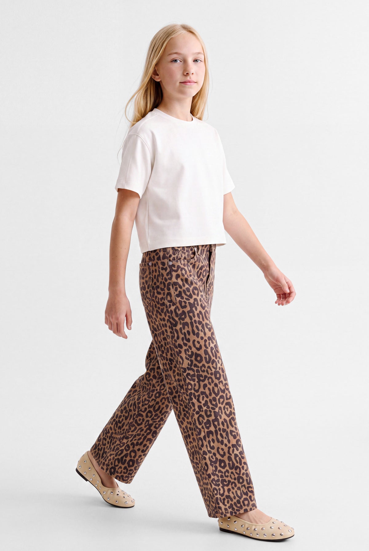Girls' Leopard Print Wide Leg Trousers