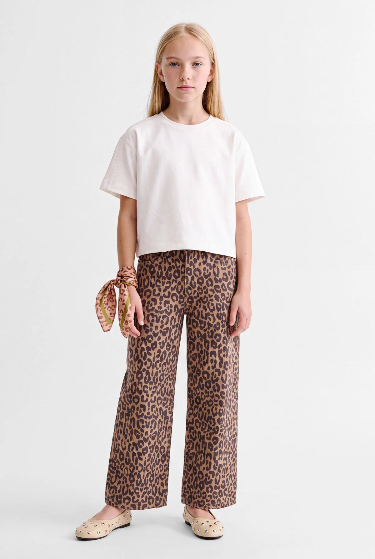 Girls' Leopard Print Wide Leg Trousers