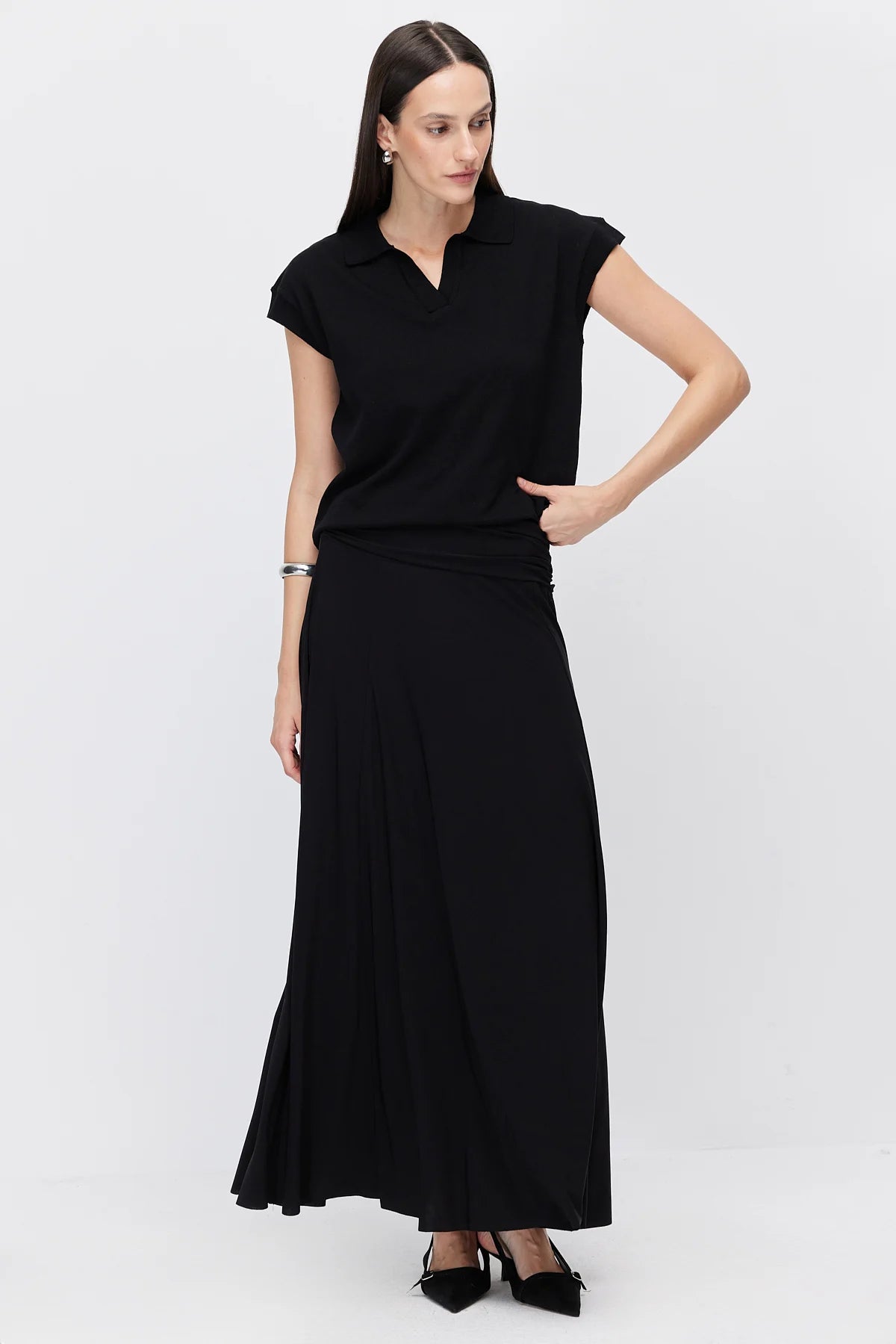 Women's Gathered Detail Flared Skirt
