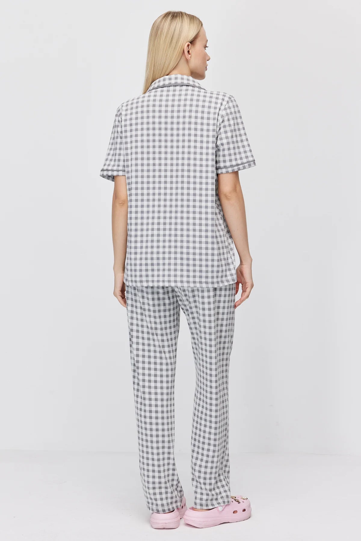 Women's Shirt Collar Plaid Pajama Set